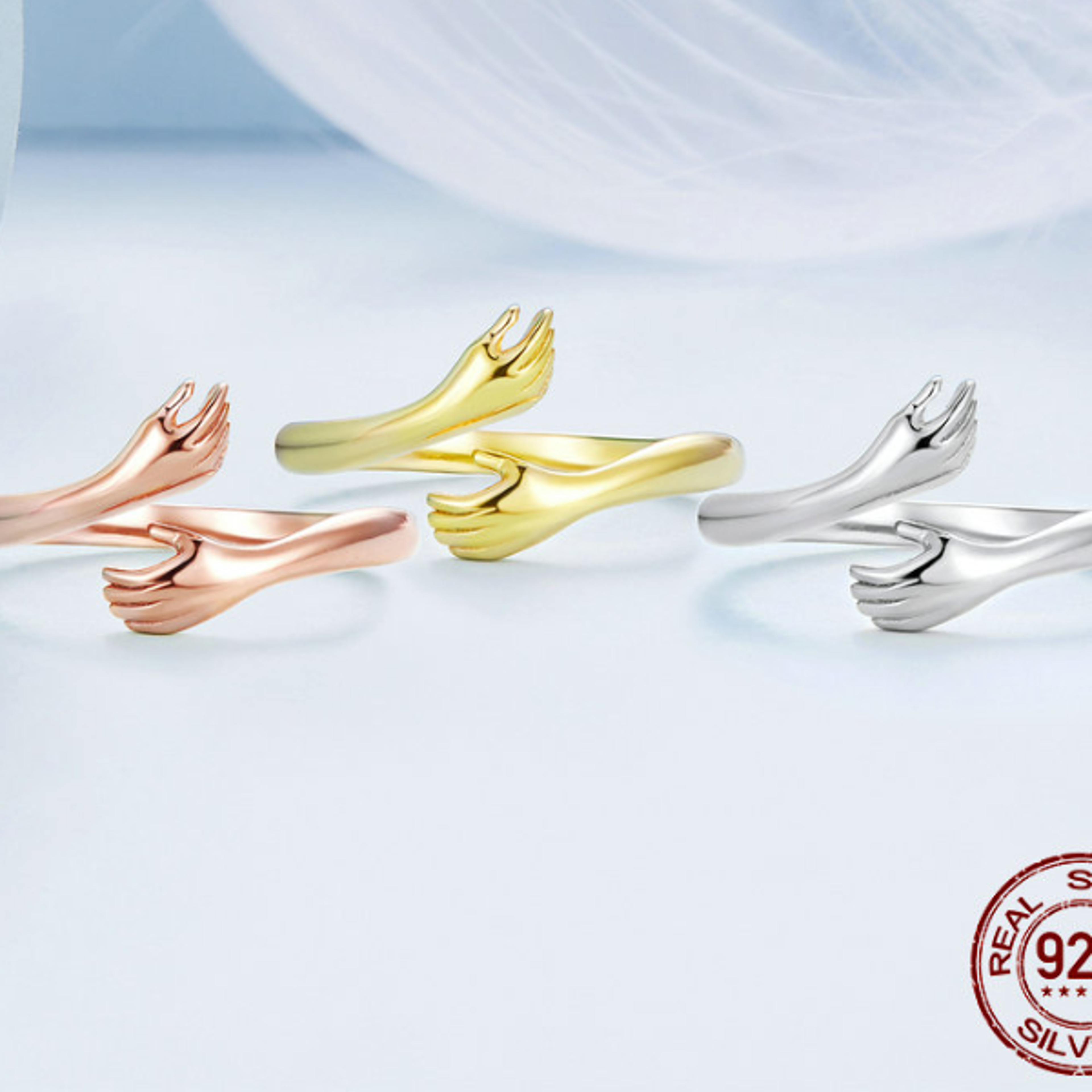 rtVwbamoer925SterlingSilverHugWarmthandLoveHandAdjustableRingforWomenPartyJewelryHis