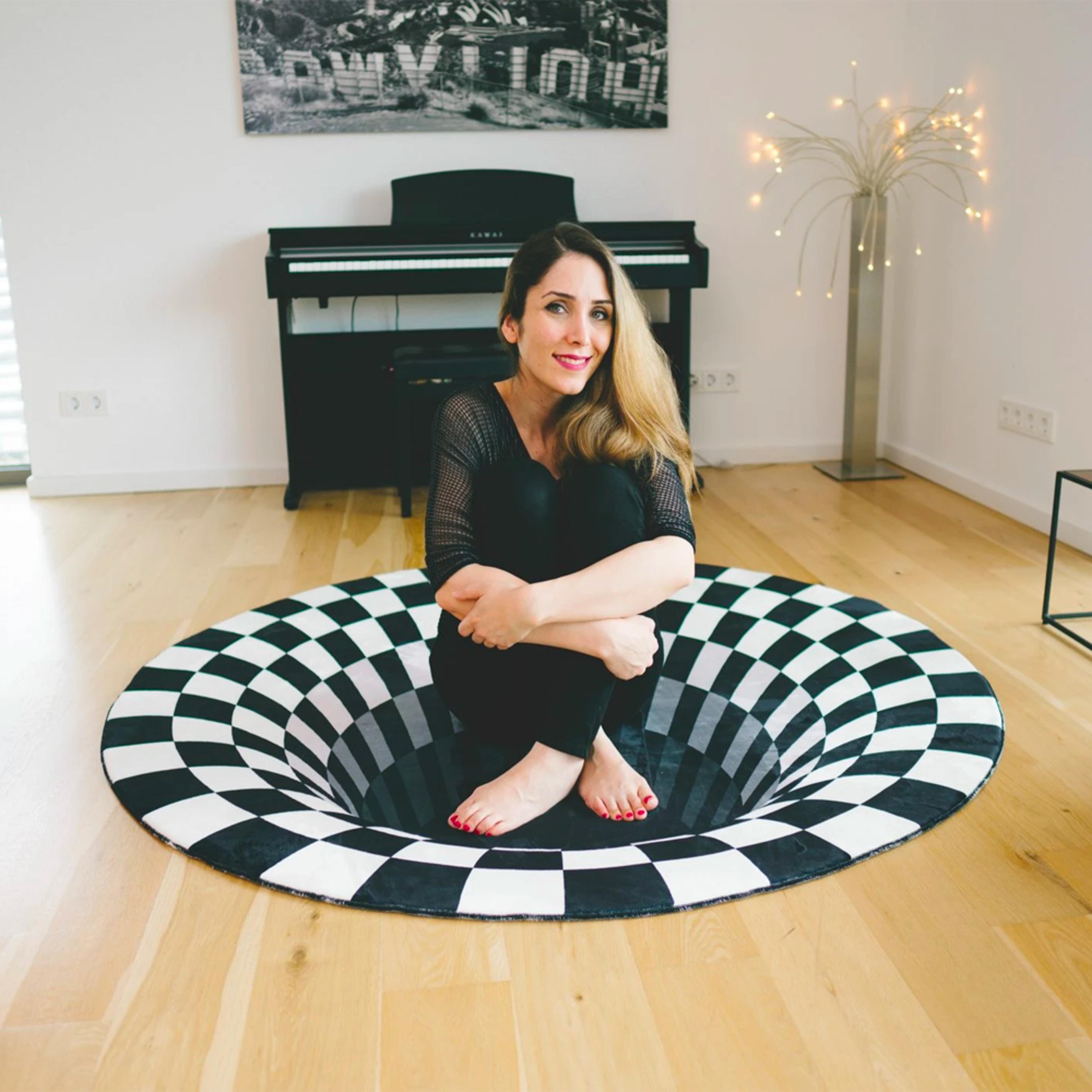 3d optical illusion rug (black & white)