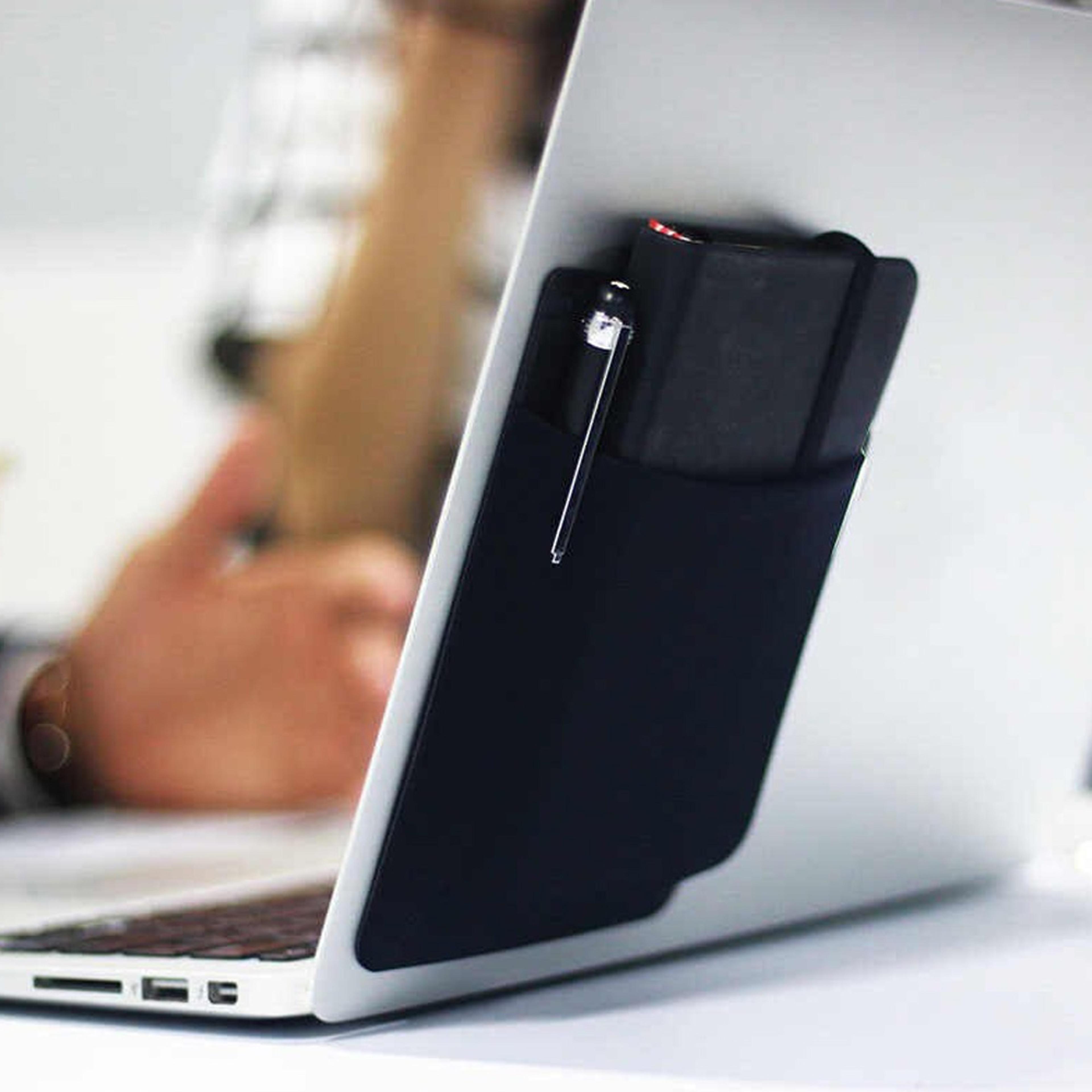 adhesive pocket laptop storage for external hard drives & pens
