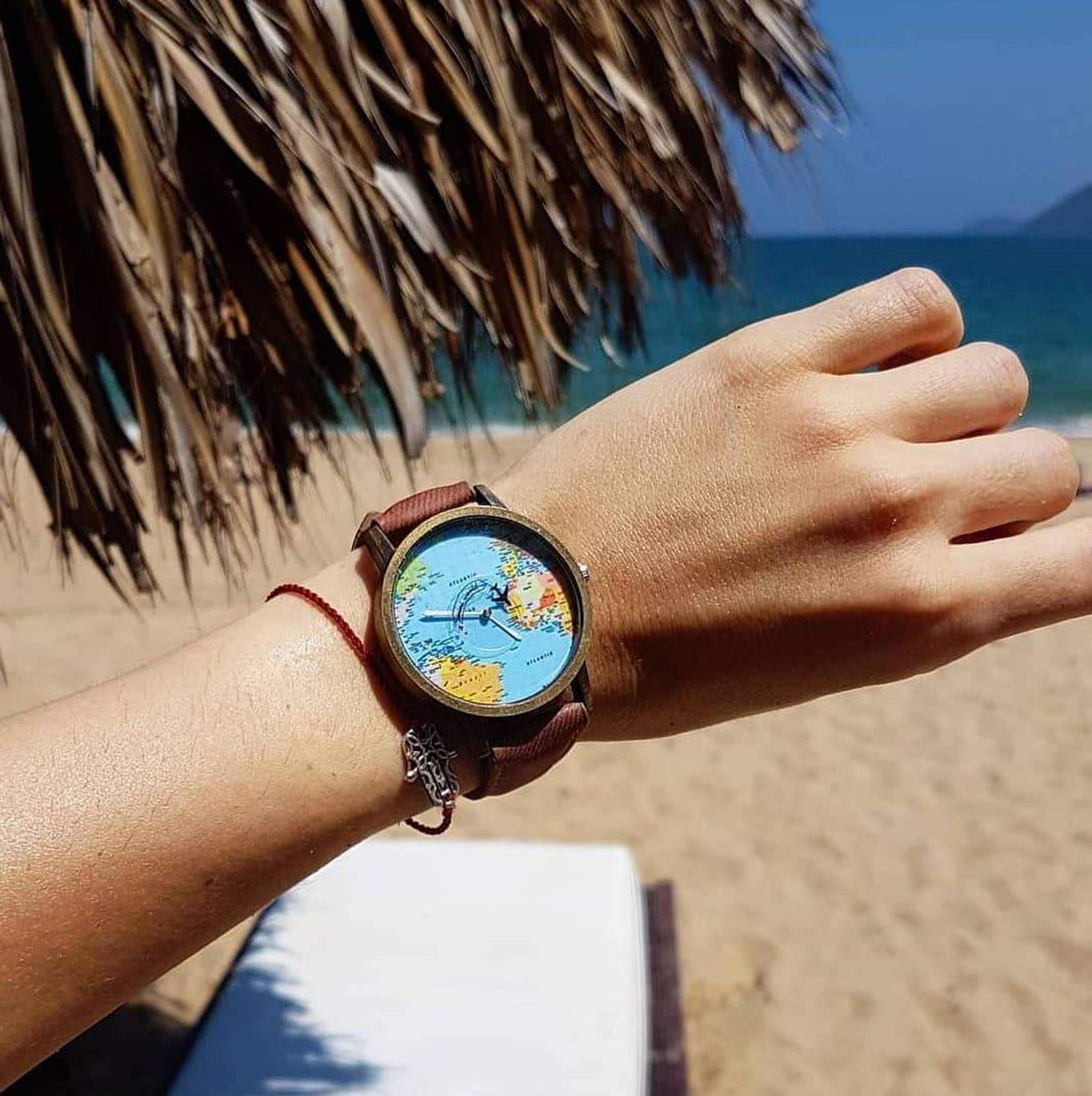 vintage world traveler watch – world map timepiece | perfect travel gift