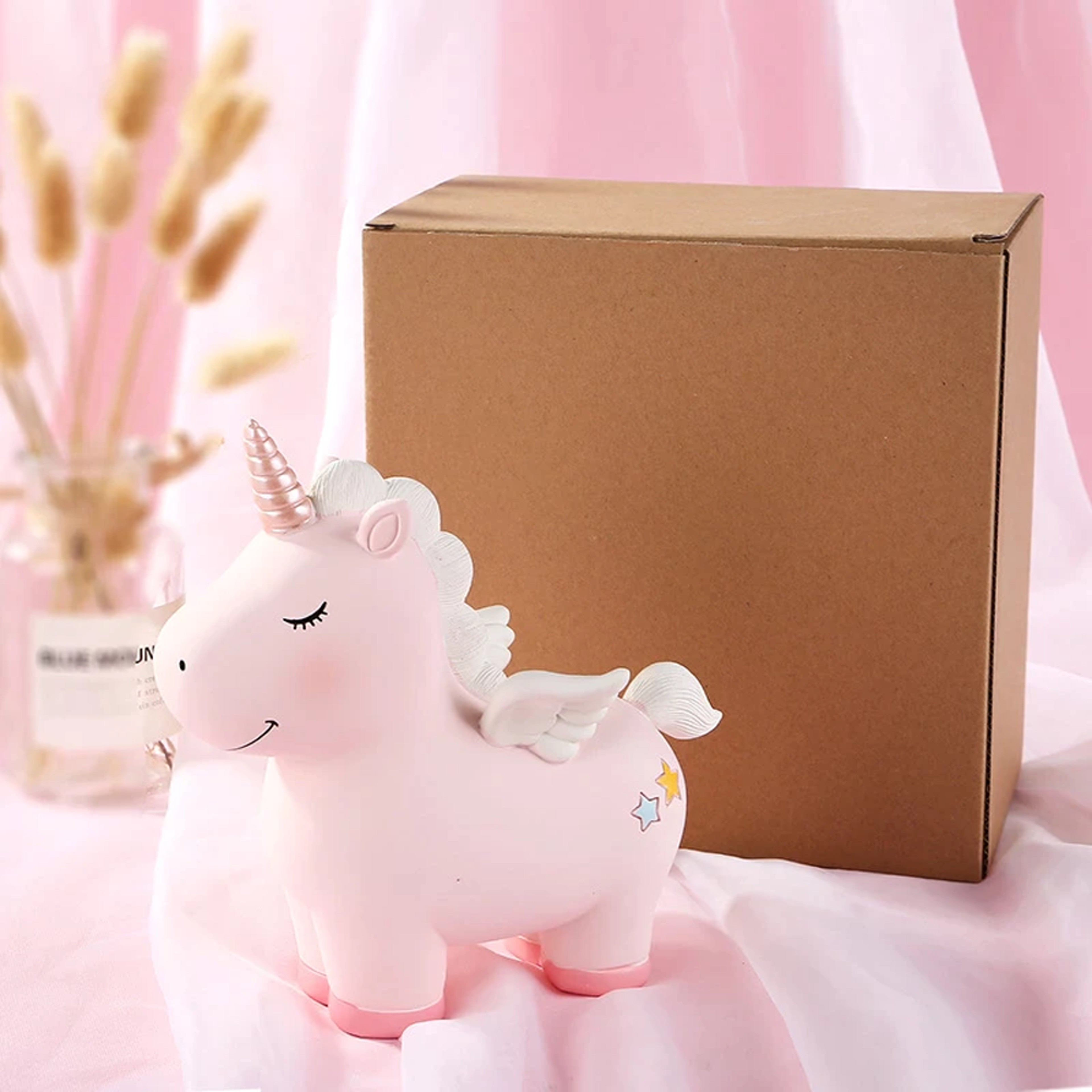 Unicorn Piggy Bank With Horn & Wings Pink