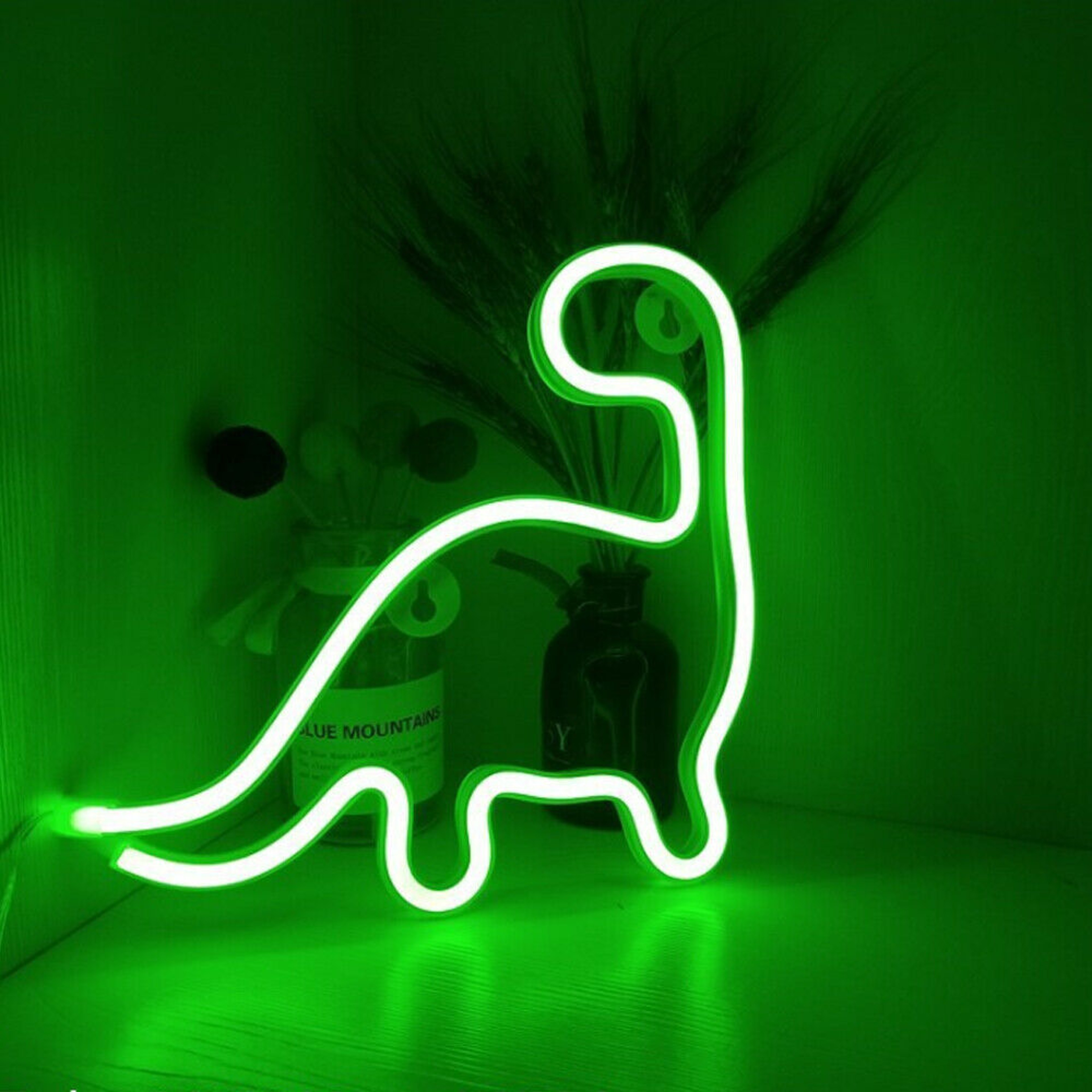 Cute Glowing Neon Dinosaurs Sign Green