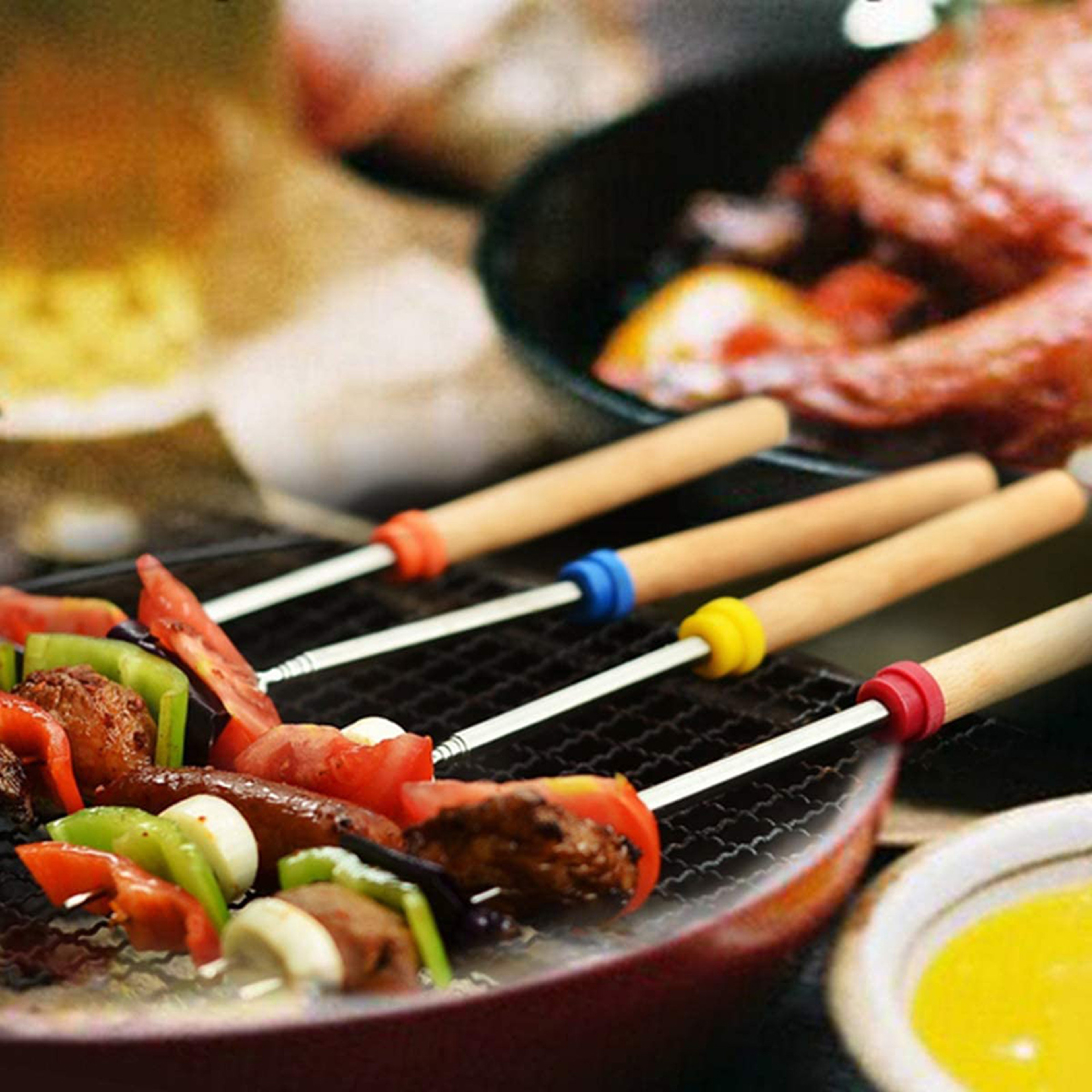 Extendable Stainless Steel Marshmallow Roasting Sticks With Wooden Handle, 8 Pcs 3