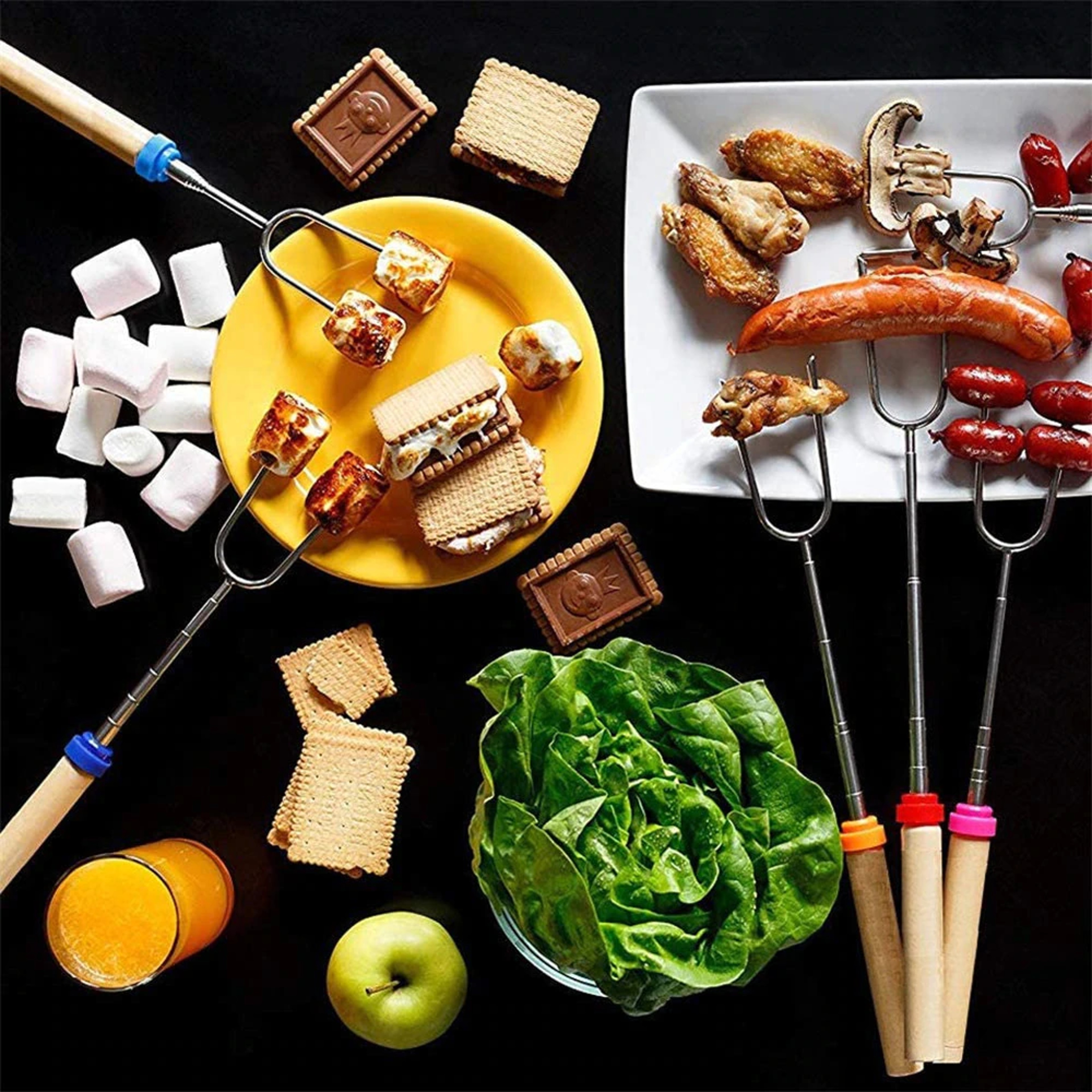Extendable Stainless Steel Marshmallow Roasting Sticks With Wooden Handle, 8 Pcs 2
