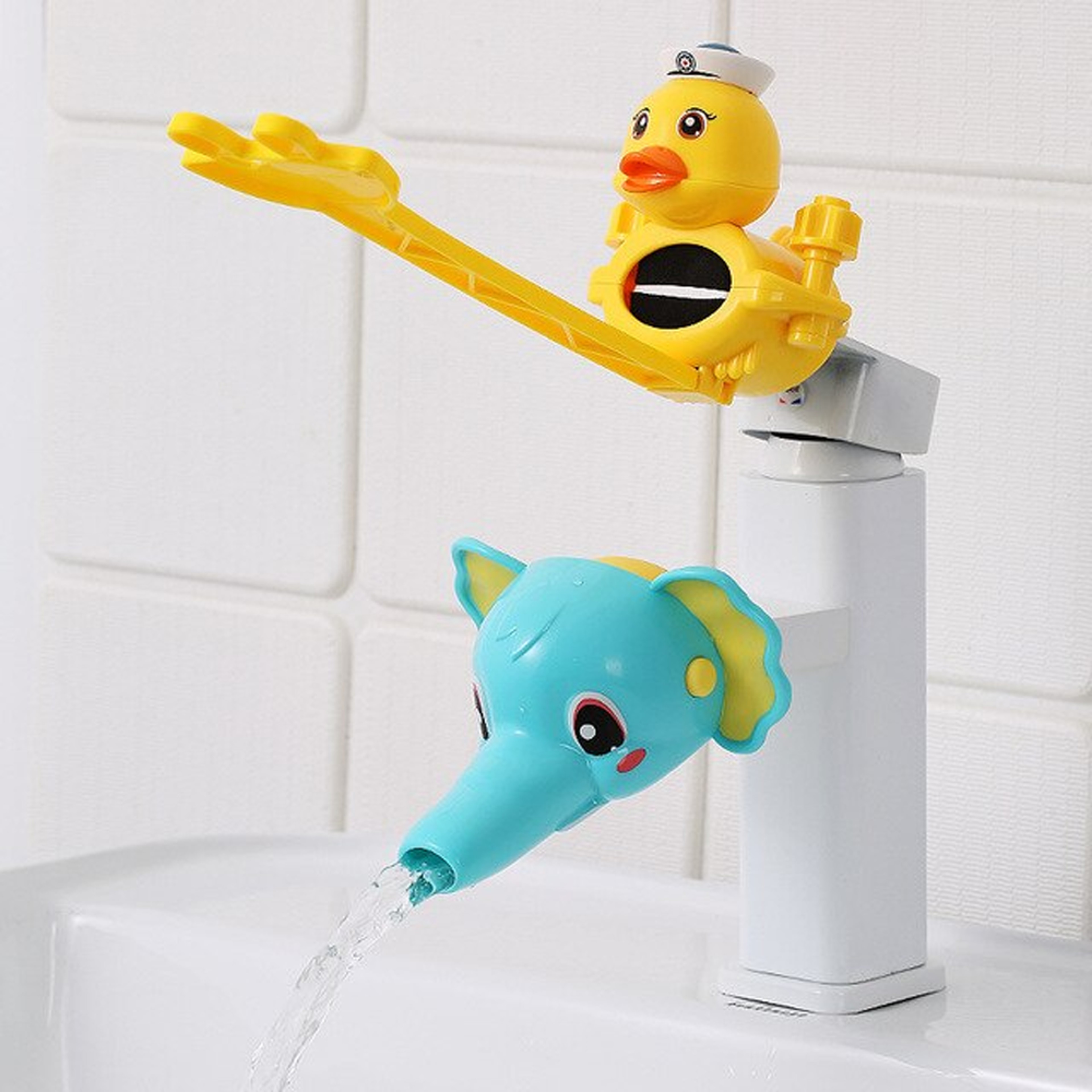 Water Faucet & Handle Extender Set For Toddlers & Young Kids, Plastic Material Blue Elephant