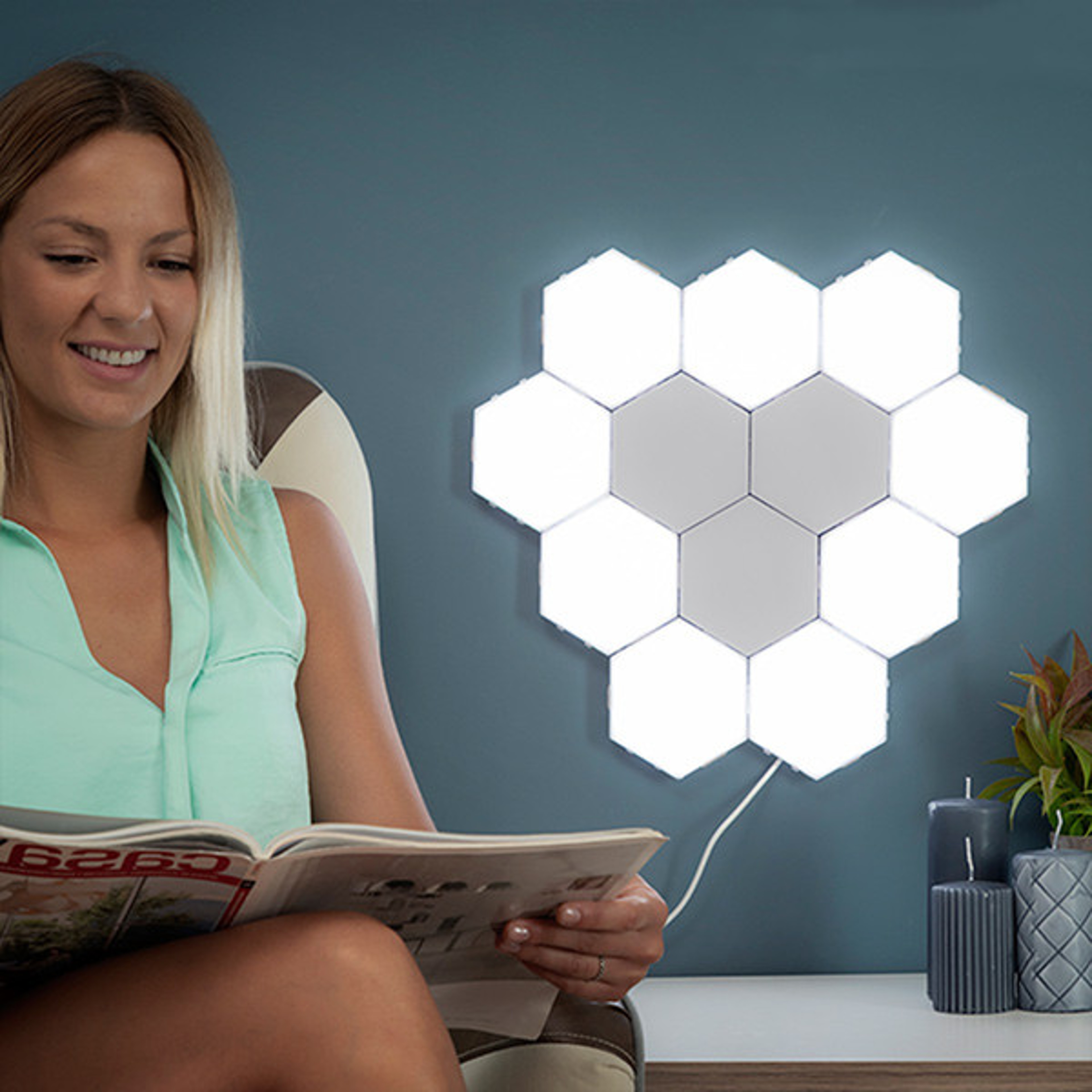Hexagon Modular Touch LED Tile Lights, Set of 5 - USB Powered, Freestanding or Wall Mount, Easy Installation1