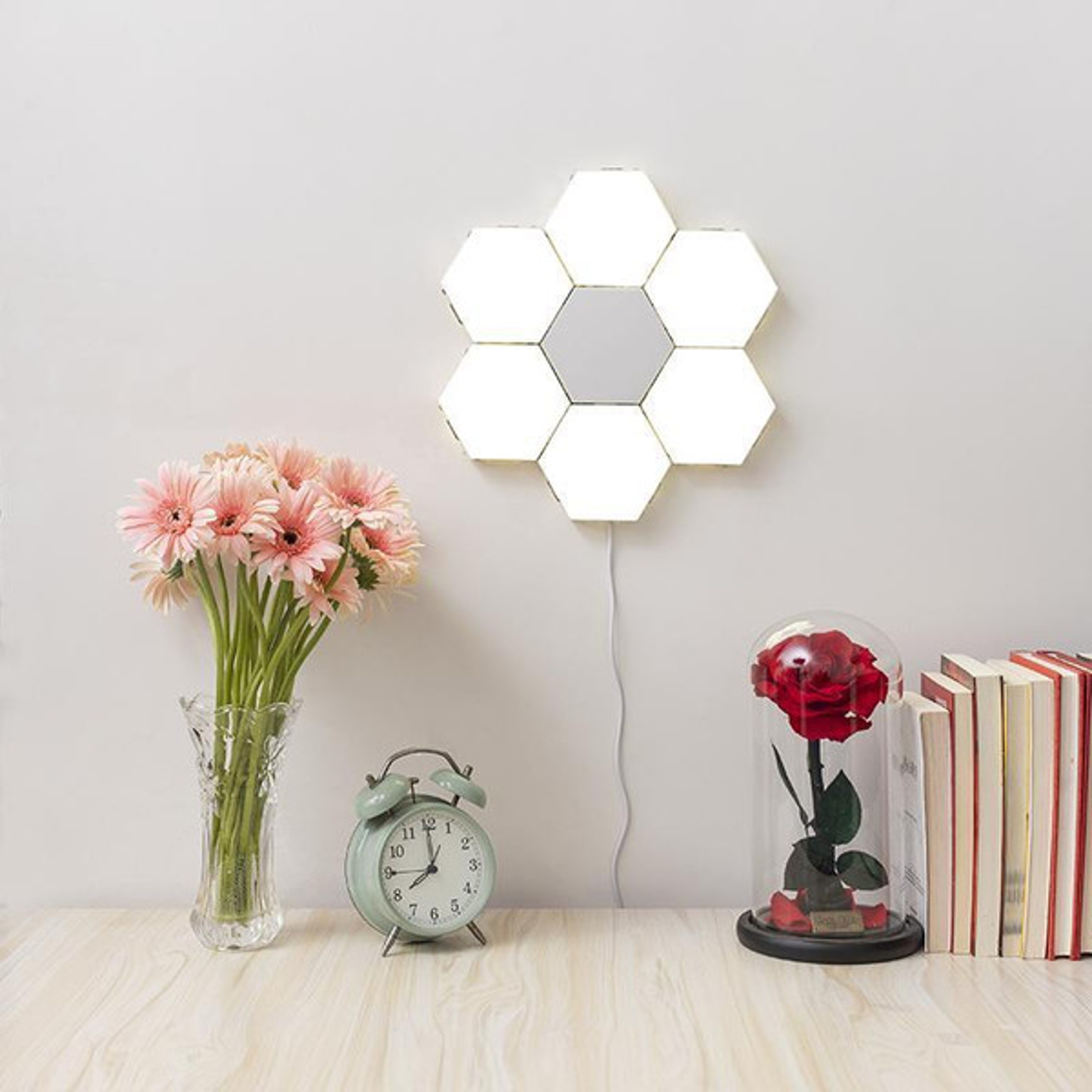Hexagon Modular Touch LED Tile Lights, Set of 5 - USB Powered, Freestanding or Wall Mount, Easy Installation3