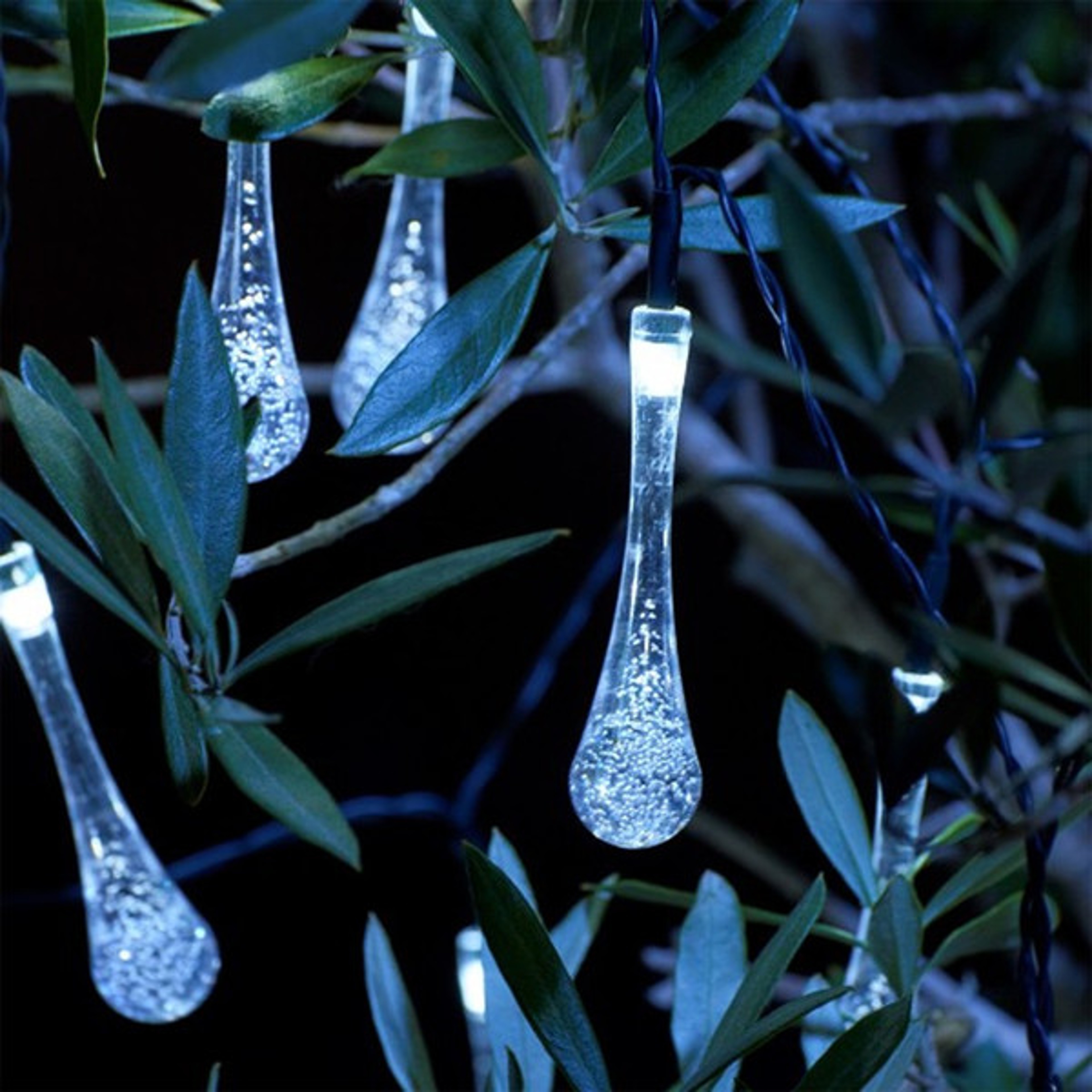 Enchanting LED Teardrop Water Drop Lights, Magical Forest String Lights, Solar-Powered & Waterproof, 19.6ft white
