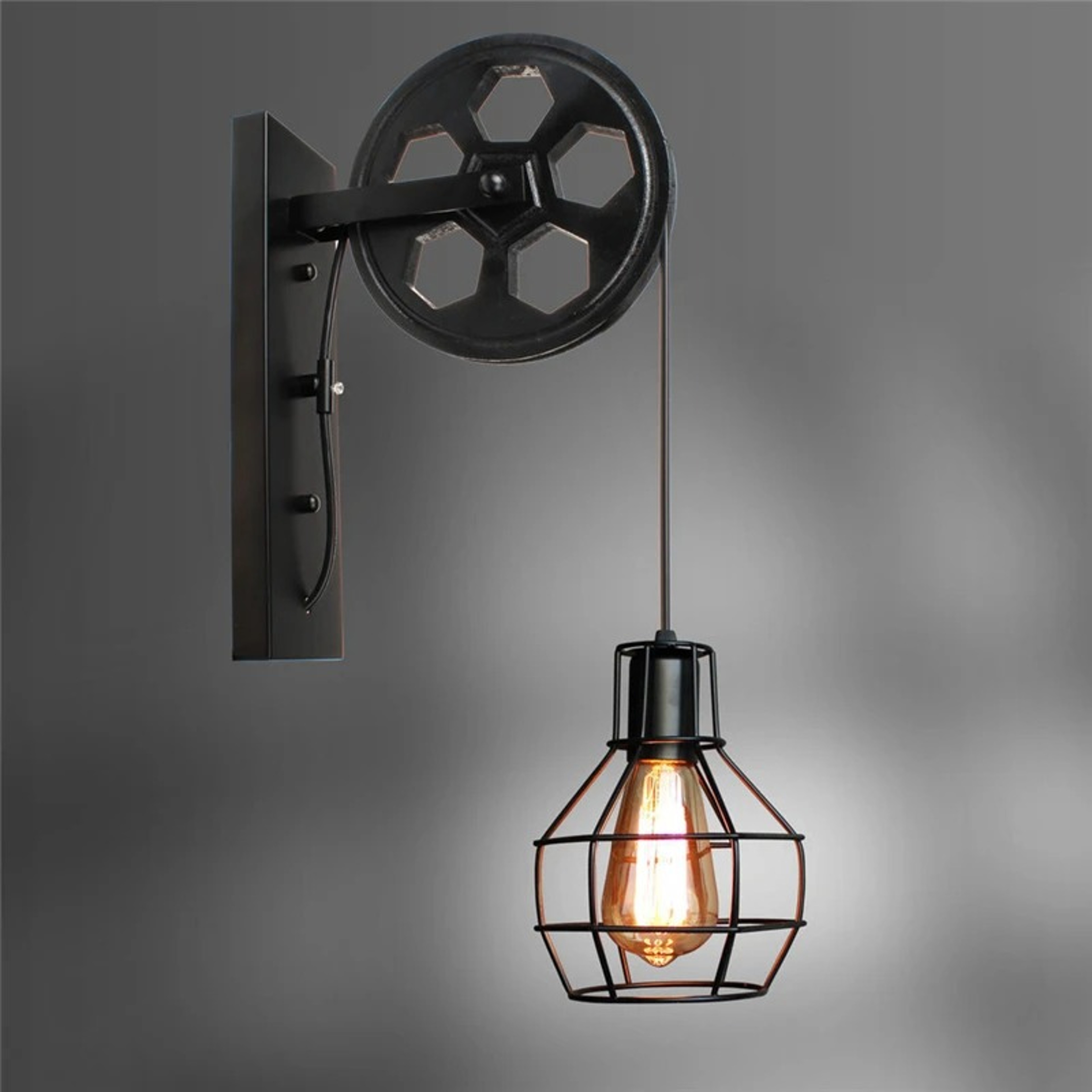 Loft - Industrial Vintage Pulley Wall Mounted Lampblack