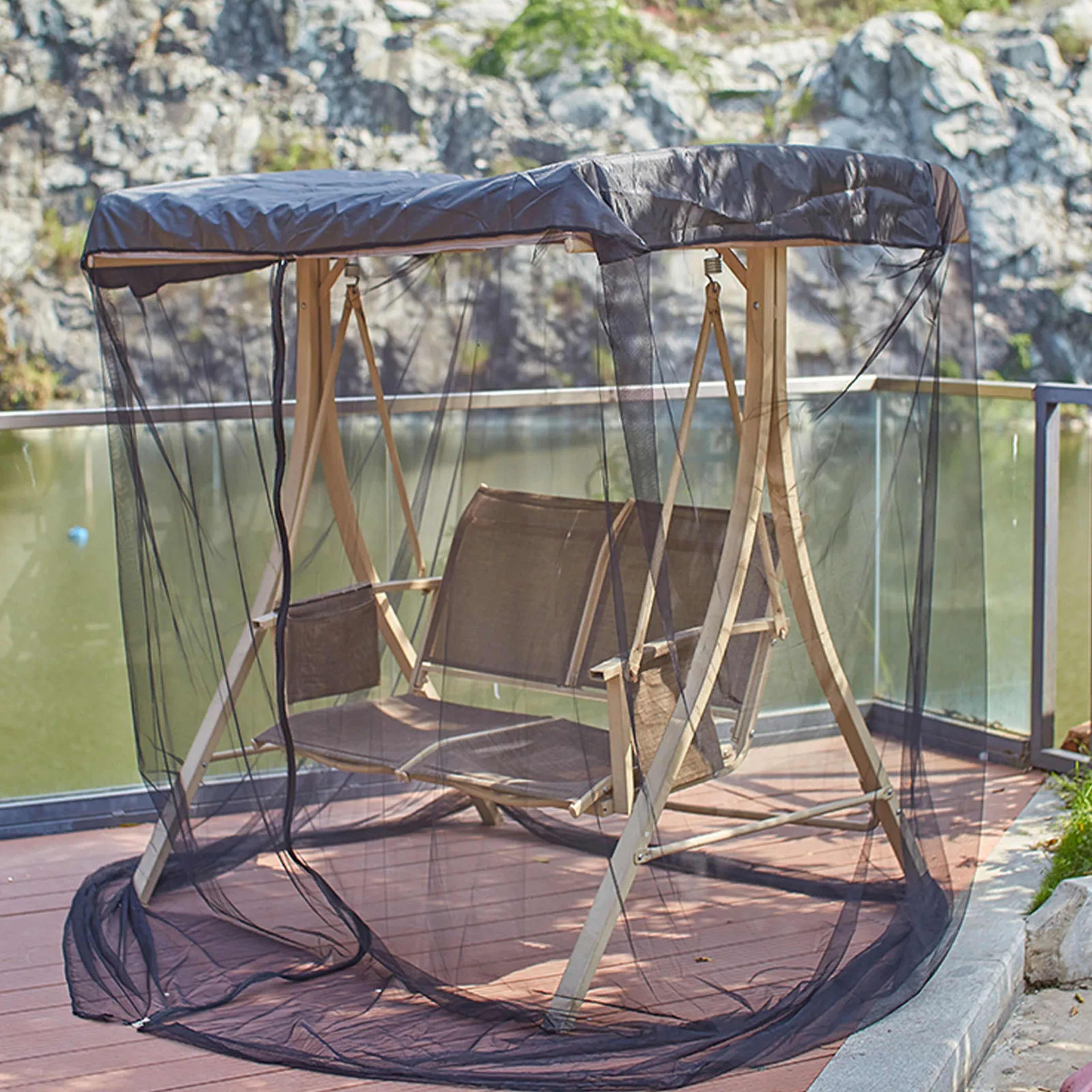 Patio Swing Mosquito Netting Polyester Mesh Screen with Zipper Opening  Roof Waterproof tent2