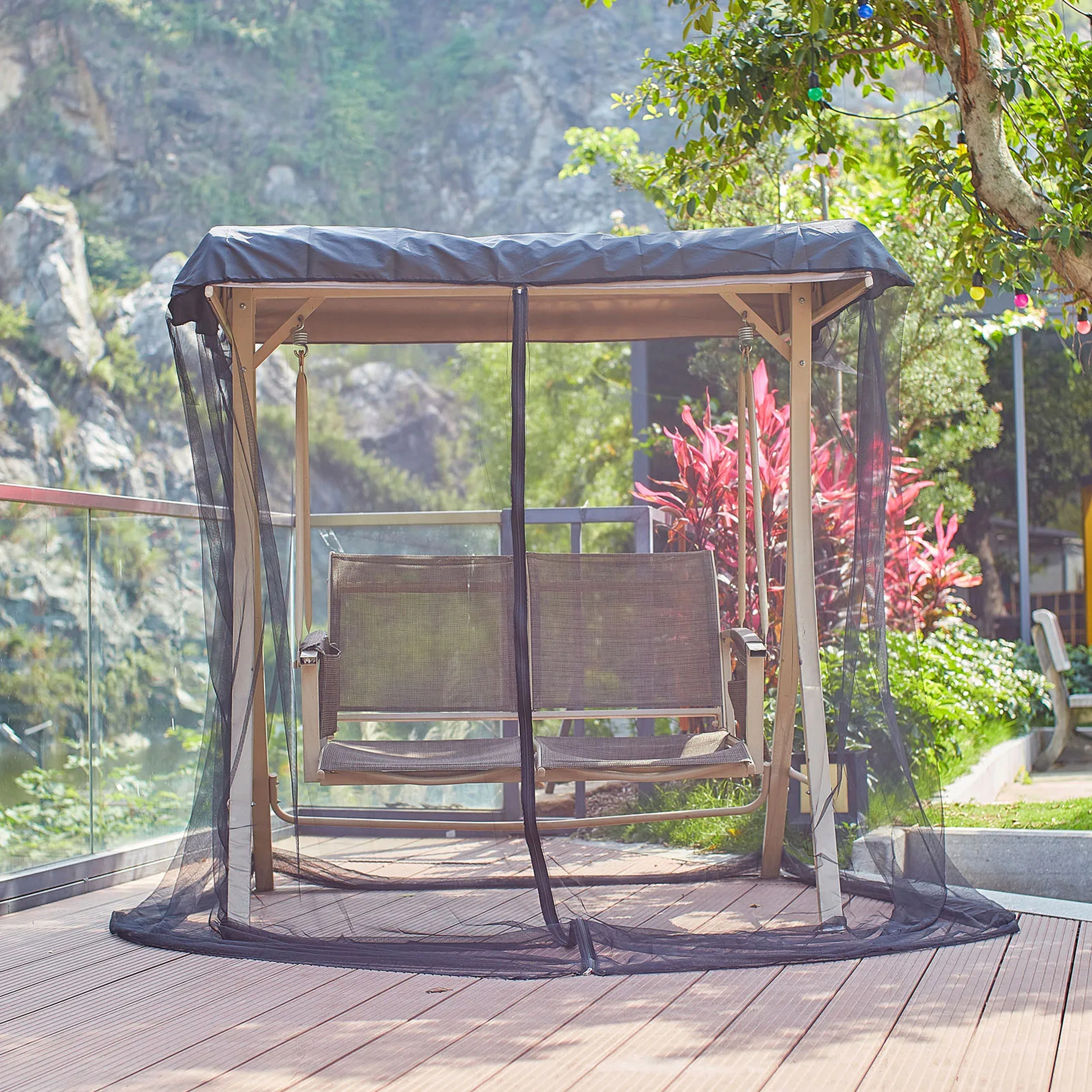 Patio Swing Mosquito Netting Polyester Mesh Screen with Zipper Opening  Roof Waterproof tent1