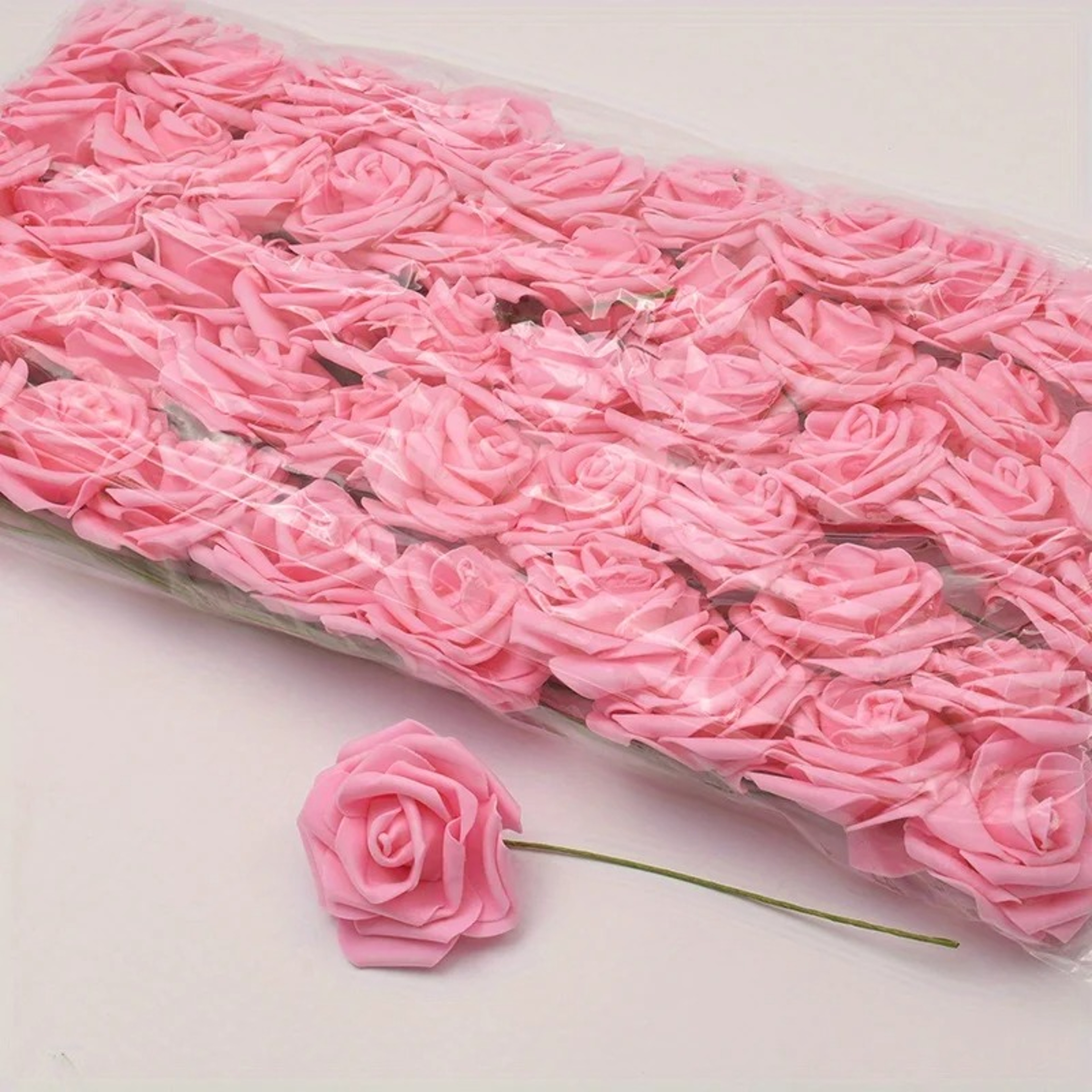 50pcs White PE Artificial Rose Heads With Stems For DIY Bouquets Scrapbooking Wedding  Party Decora 5