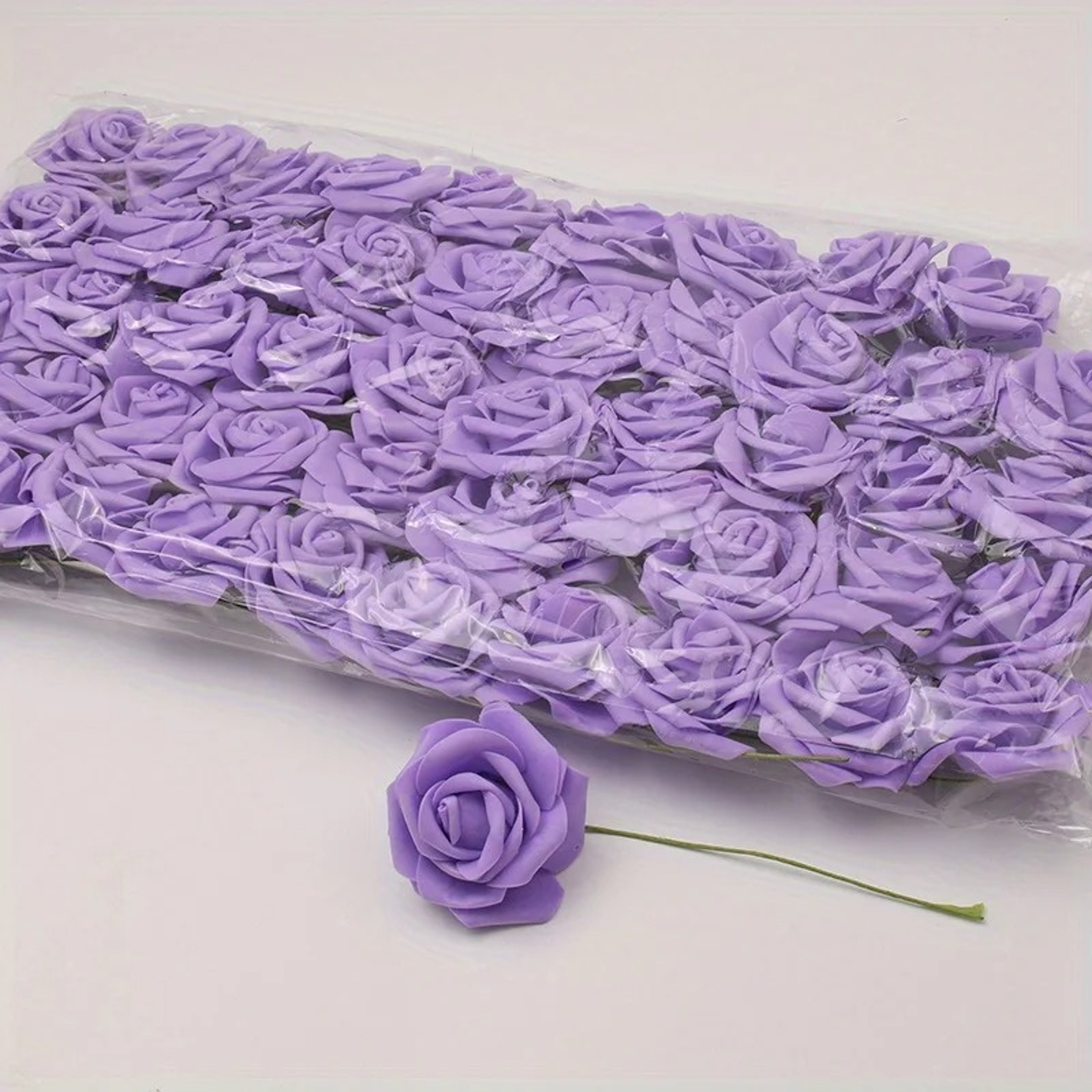 50pcs White PE Artificial Rose Heads With Stems For DIY Bouquets Scrapbooking Wedding  Party Decora 7