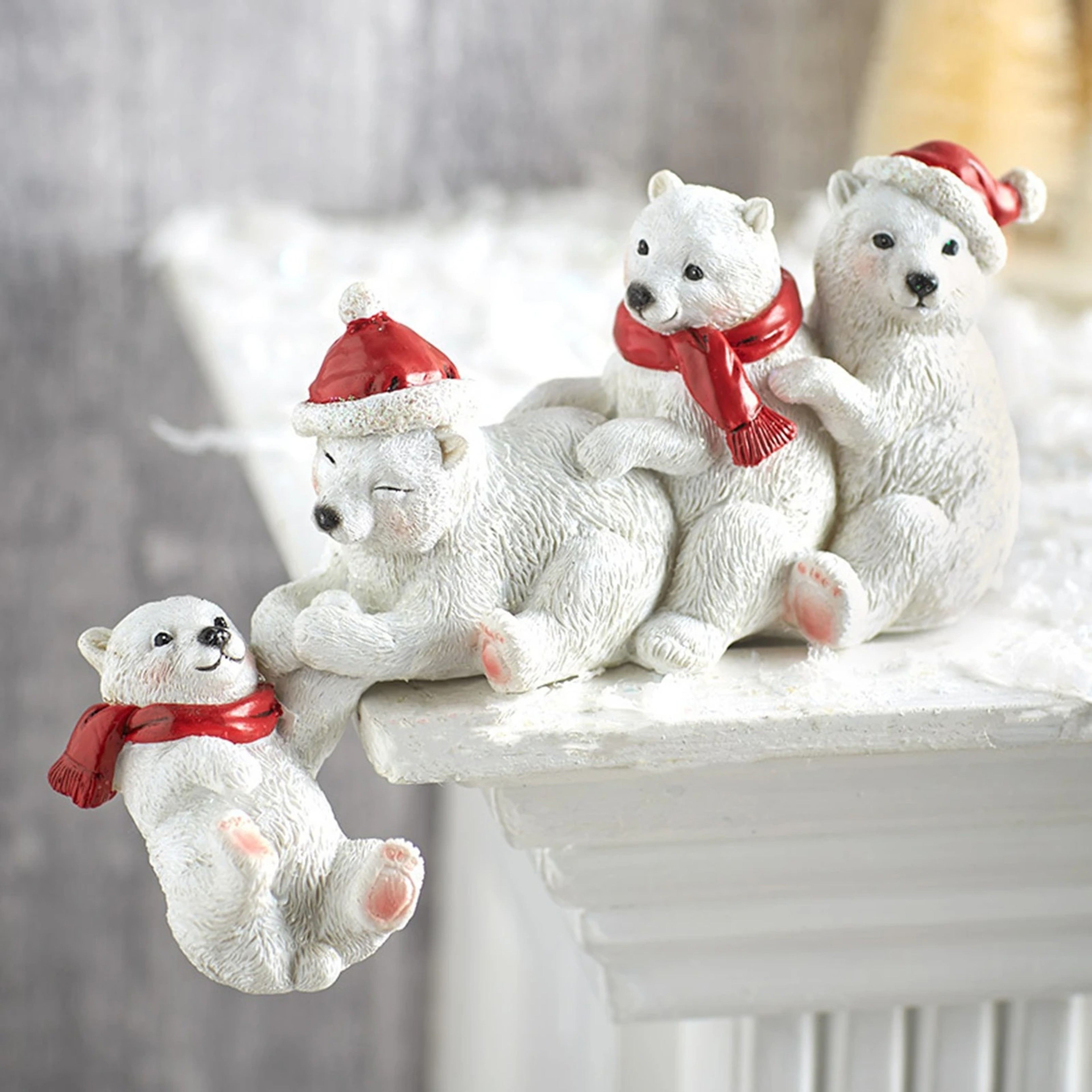 Shop Elegant Resin Bear Christmas Decorations for Home Durable Bear Family Holiday Table Centerpiece