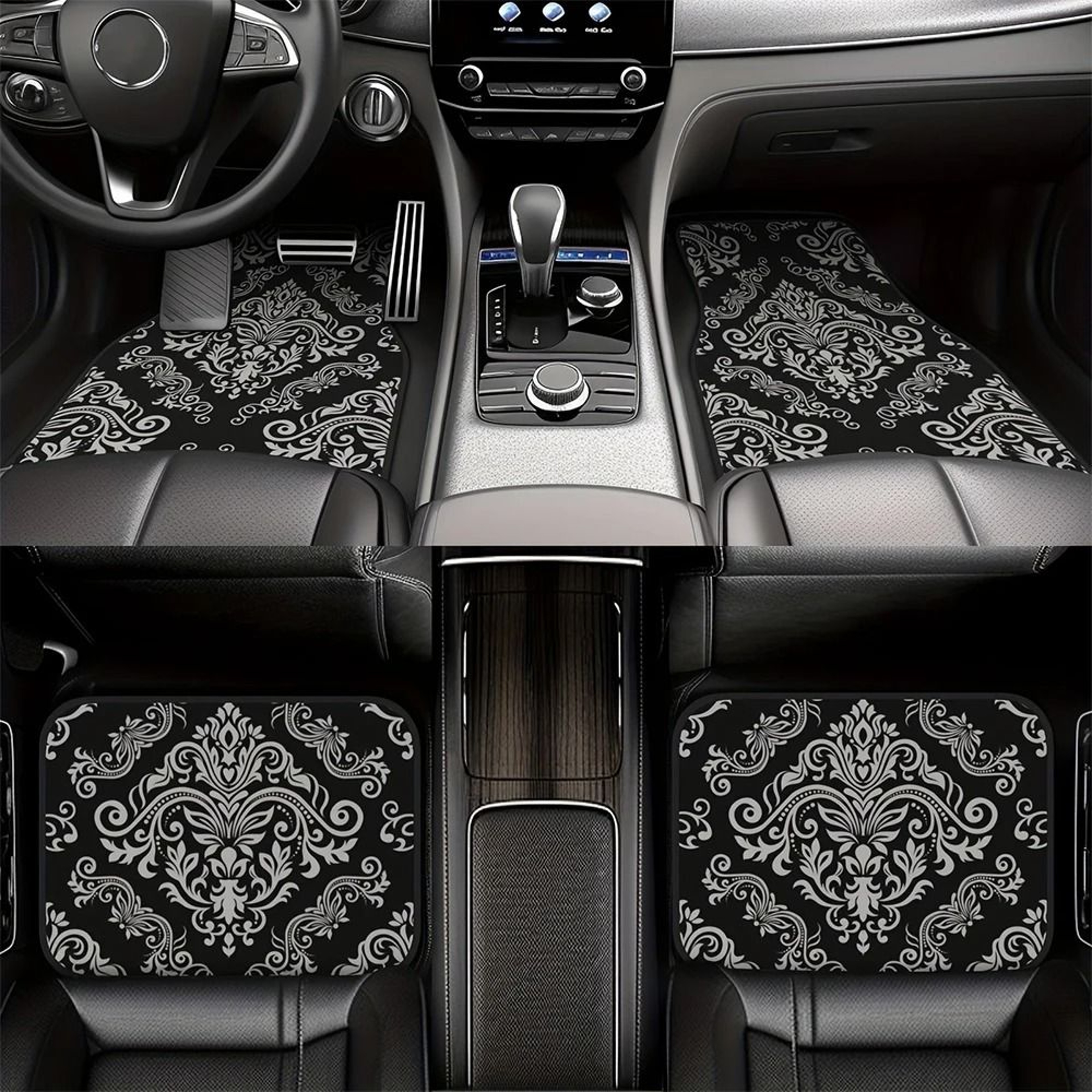 4pcs Retro EuropeanStyle Floral Car Floor Mats