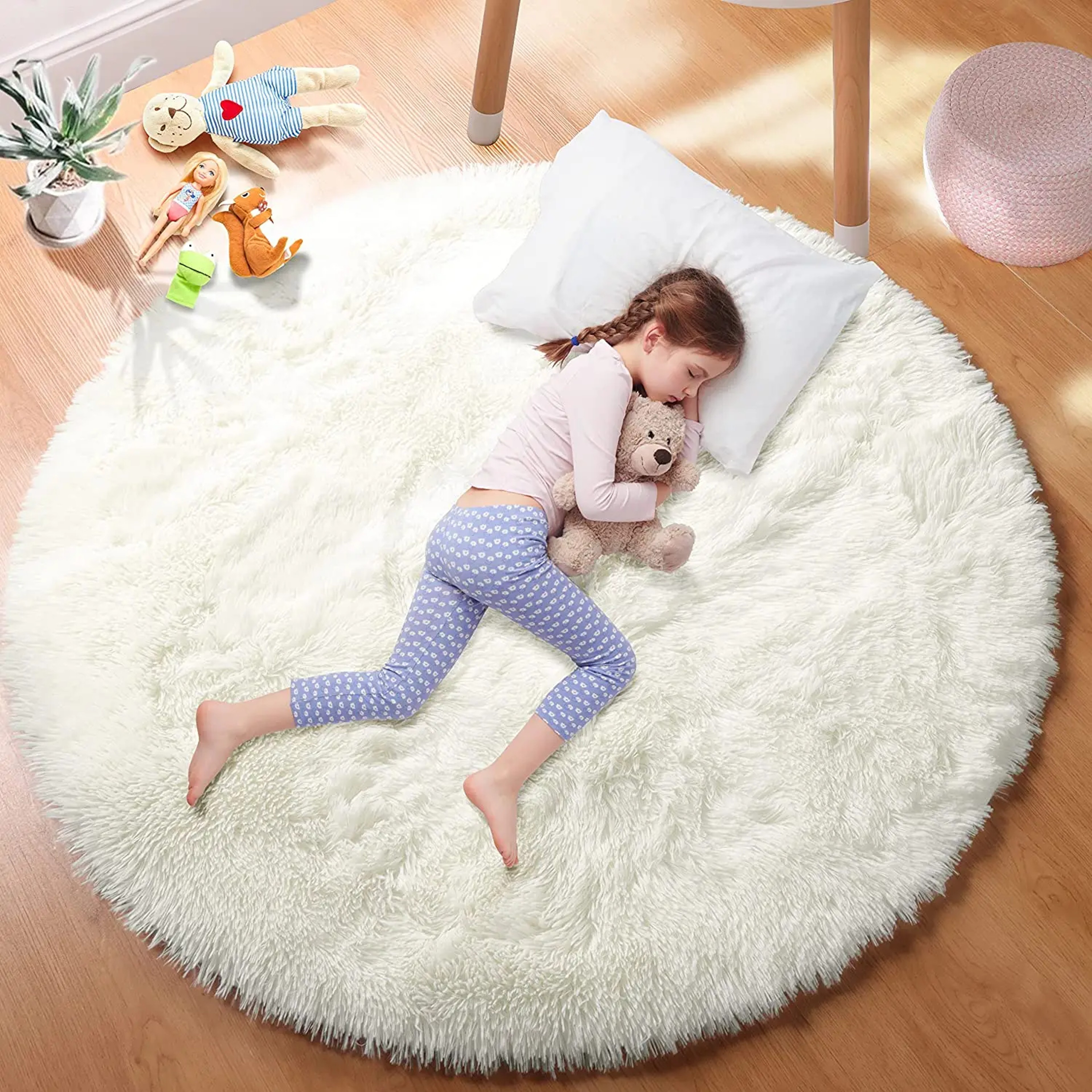 Ultra Soft Plush Round Rug – Fluffy White Carpet for Living Room, Bedroom & Kids Room – Thick Pile Shaggy Area Rug – view 11