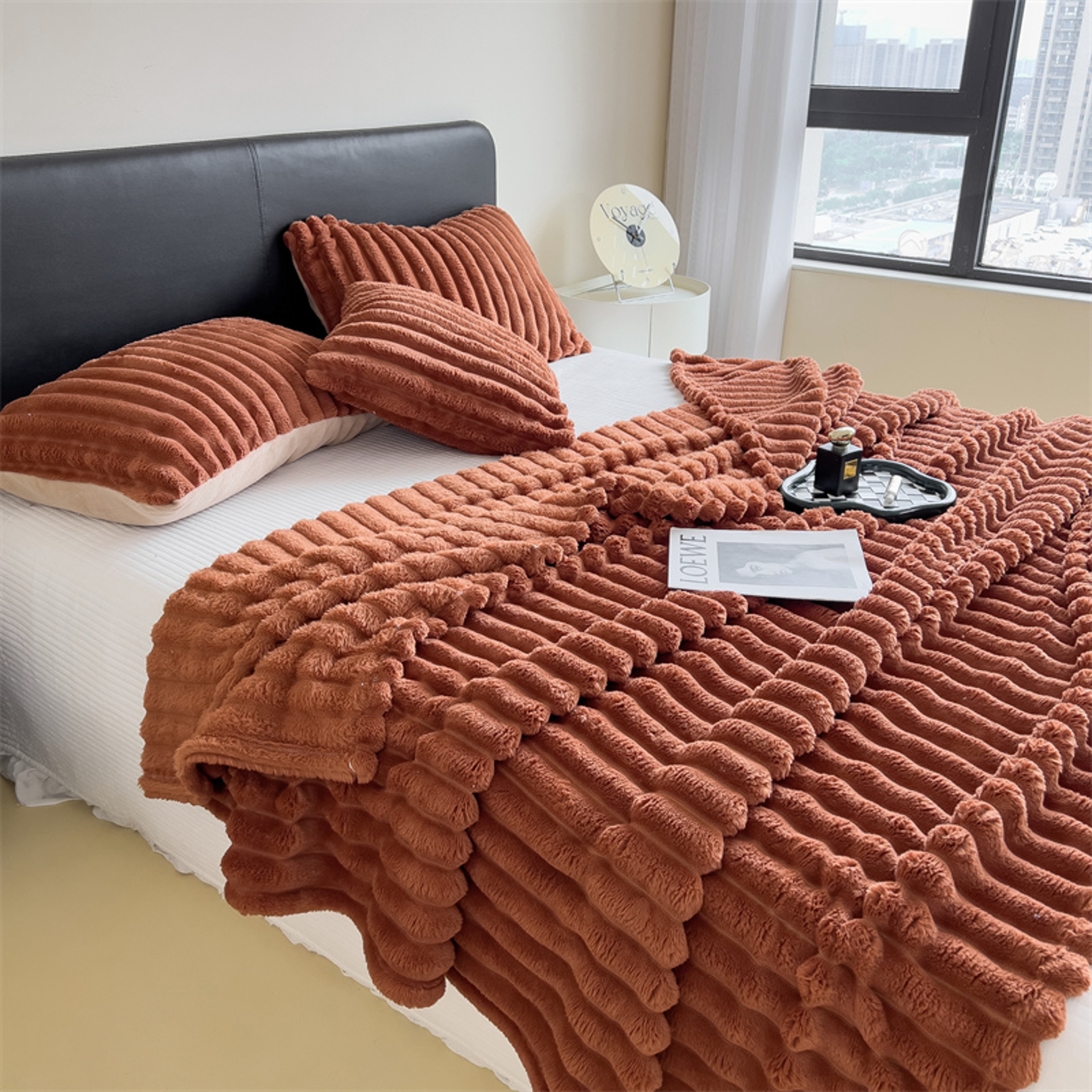 Soft Coral Fleece Multifunctional Blanket Solid Color Thickened Wide Striped Design for Bed, Cover, or Nap Use – view 15