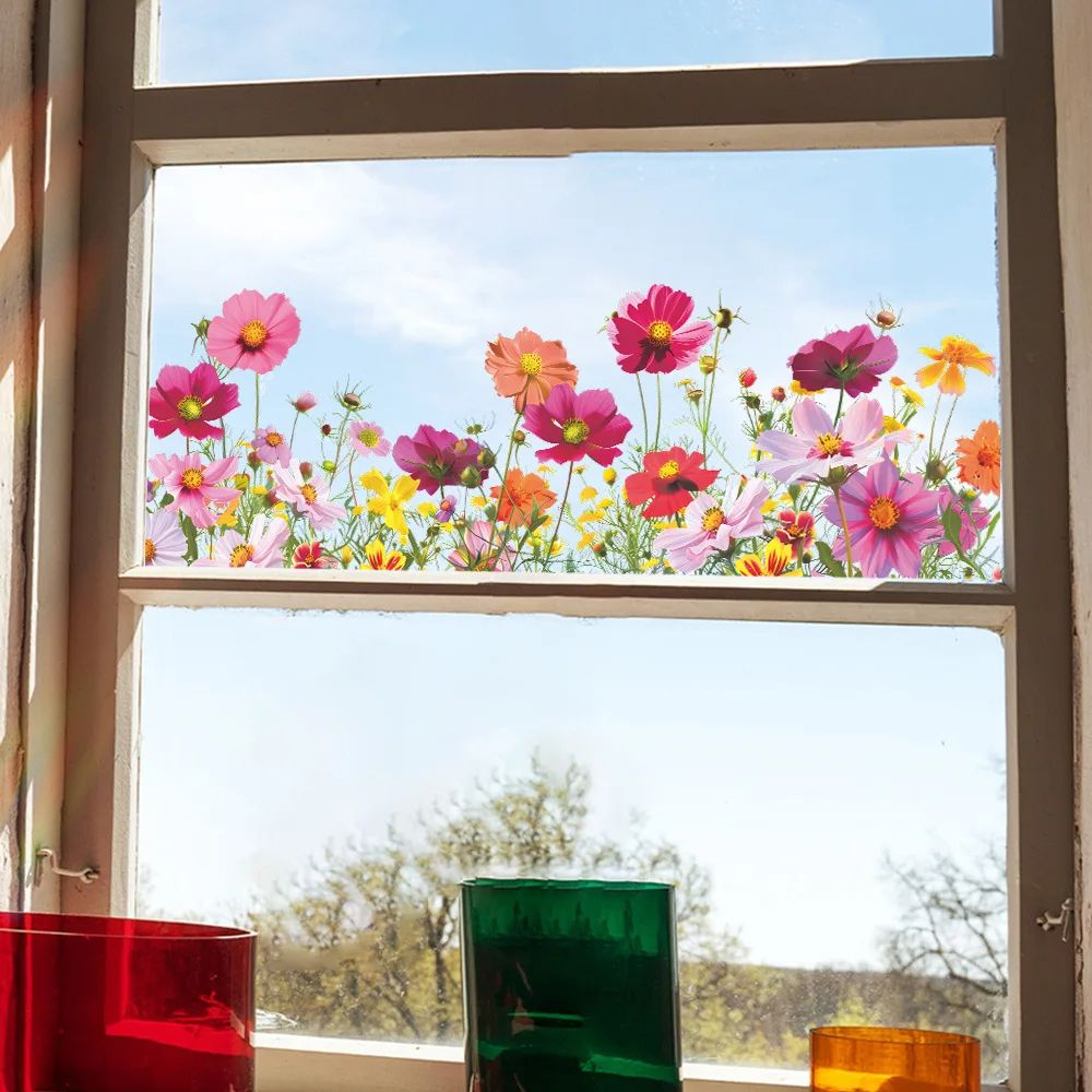 Beautiful Colorful Flowers Wall Stickers For Glass Windows SelfAdhesive PVC Decals For Room  Home D 4