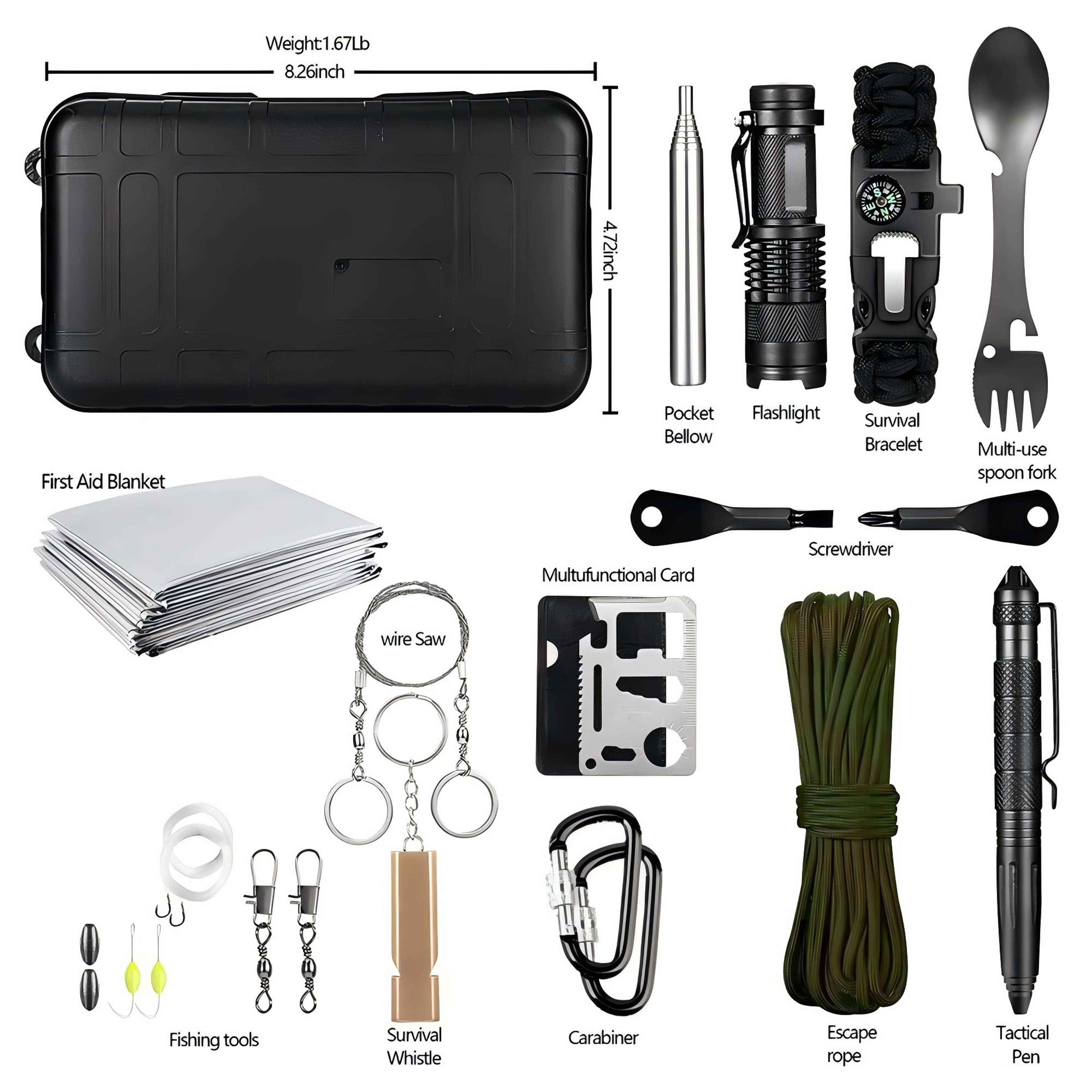 Professional Emergency Survival Kit Gear, Camping Multifunction Tactical Defense Equipment First Aid SOS Adventure – view 7