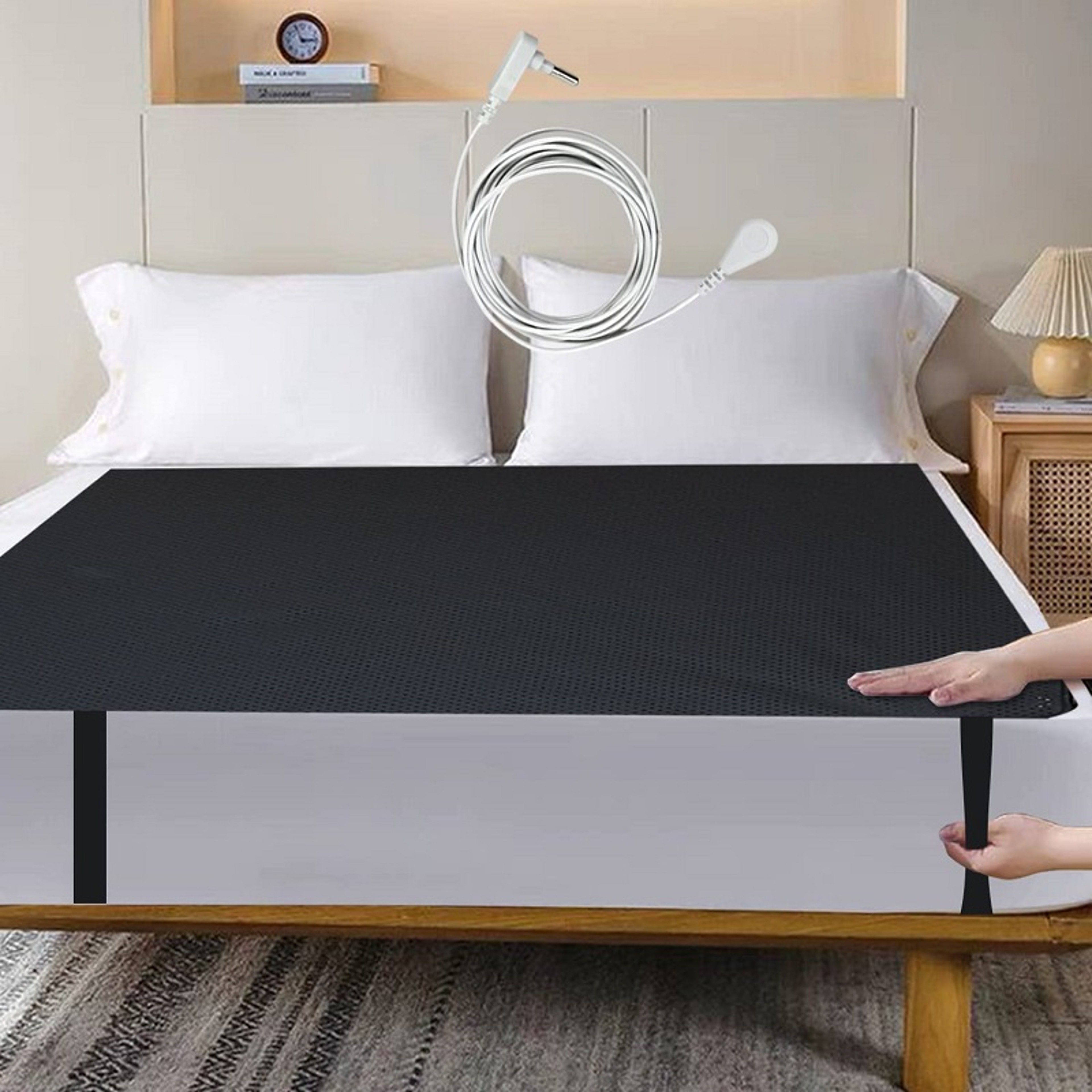 Grounding Leather Mattress Pad Earthing Sleep Mat Kit with Conductive PU Leather for Better Sleep – view 2