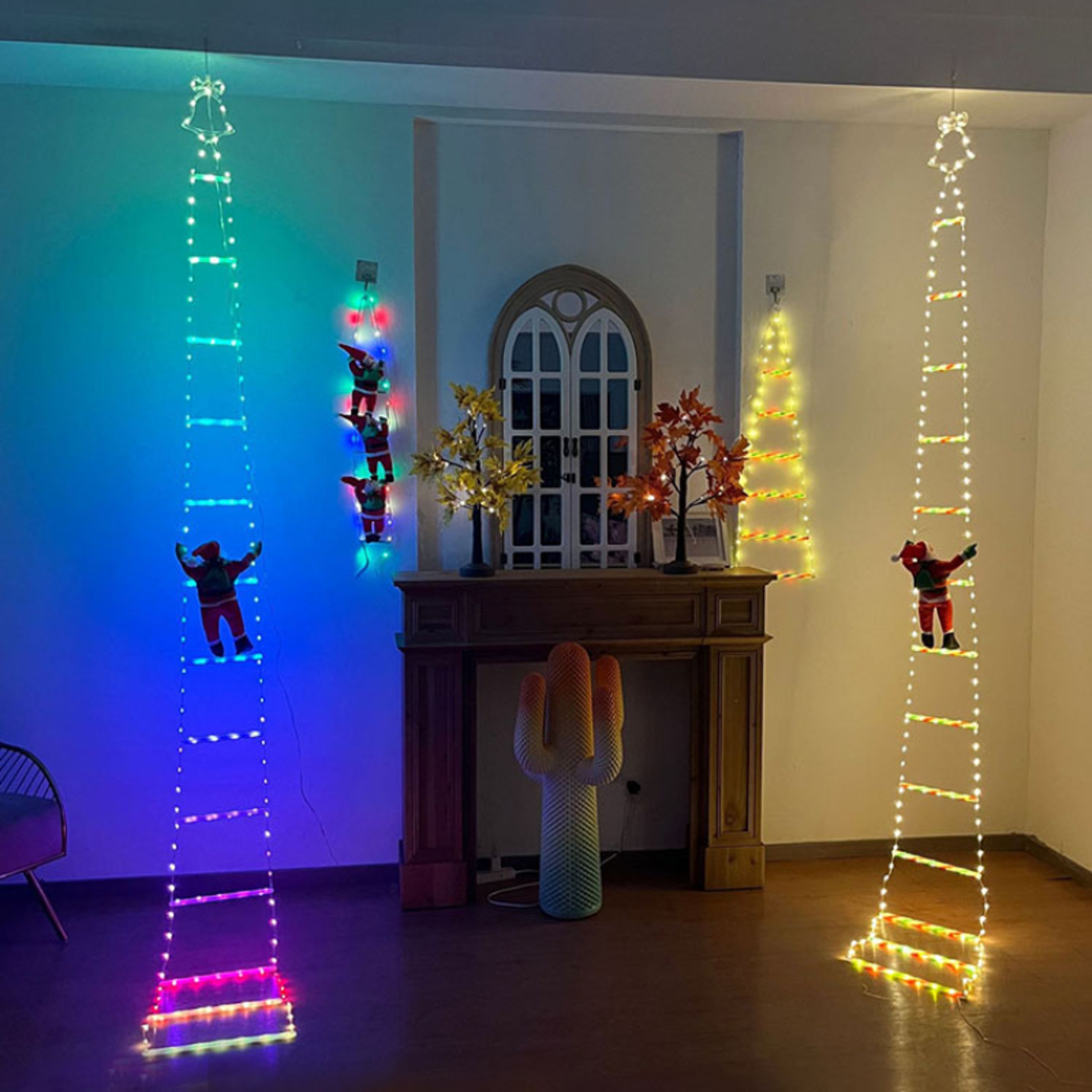 Climbing Santa LED Ladder Lights  1 PlugIn Fairy Christmas Decoration Warm WhiteMulticolor 8 Modes 2