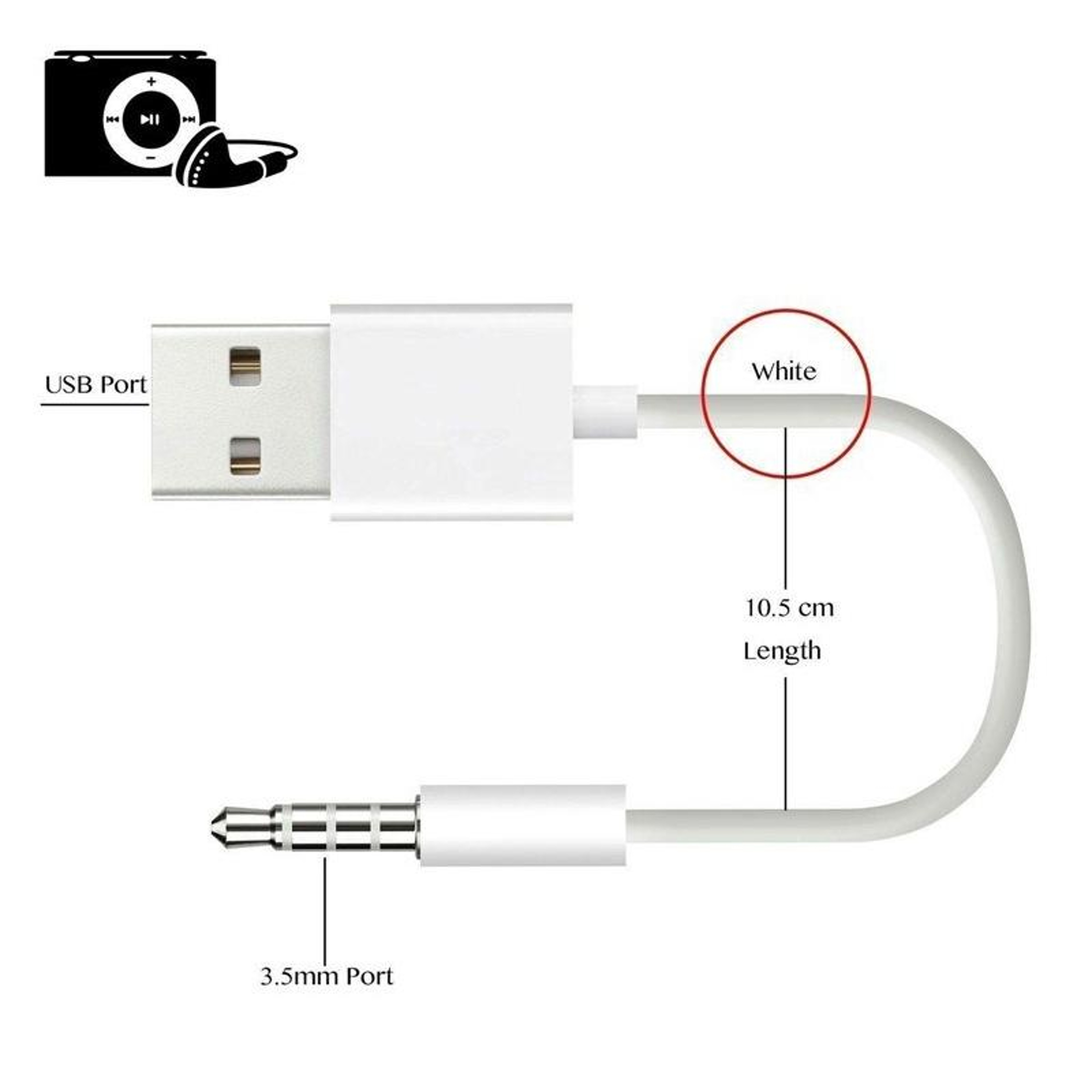 JW-SM1 USB to 3.5mm iPod Shuffle Sync, Charge & Data Cable (1st–6th Gen Compatible) – view 4