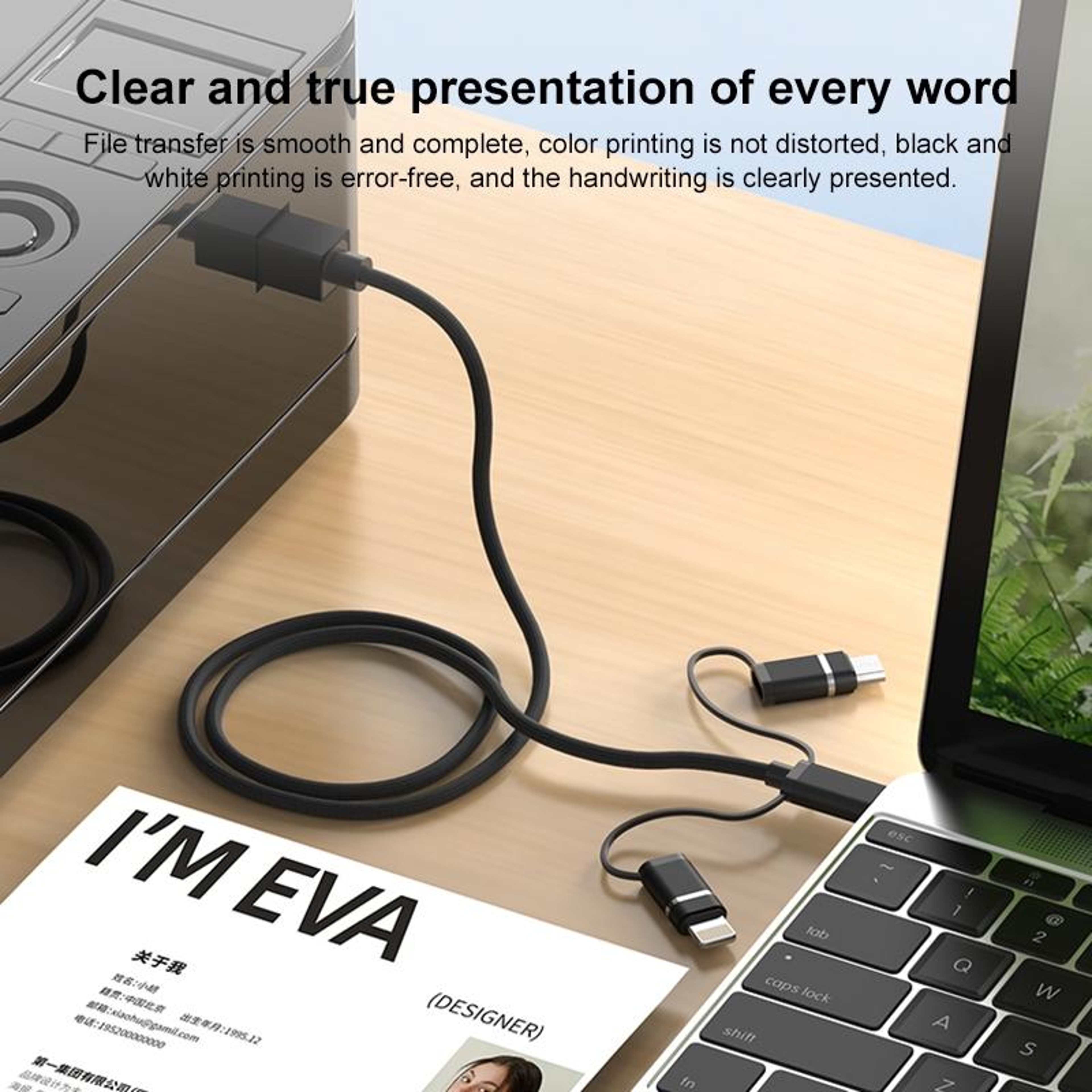3-in-1 Multi Device USB Printer Cable, USB C Micro USB Lightning to USB B MIDI Cable 1m – view 7