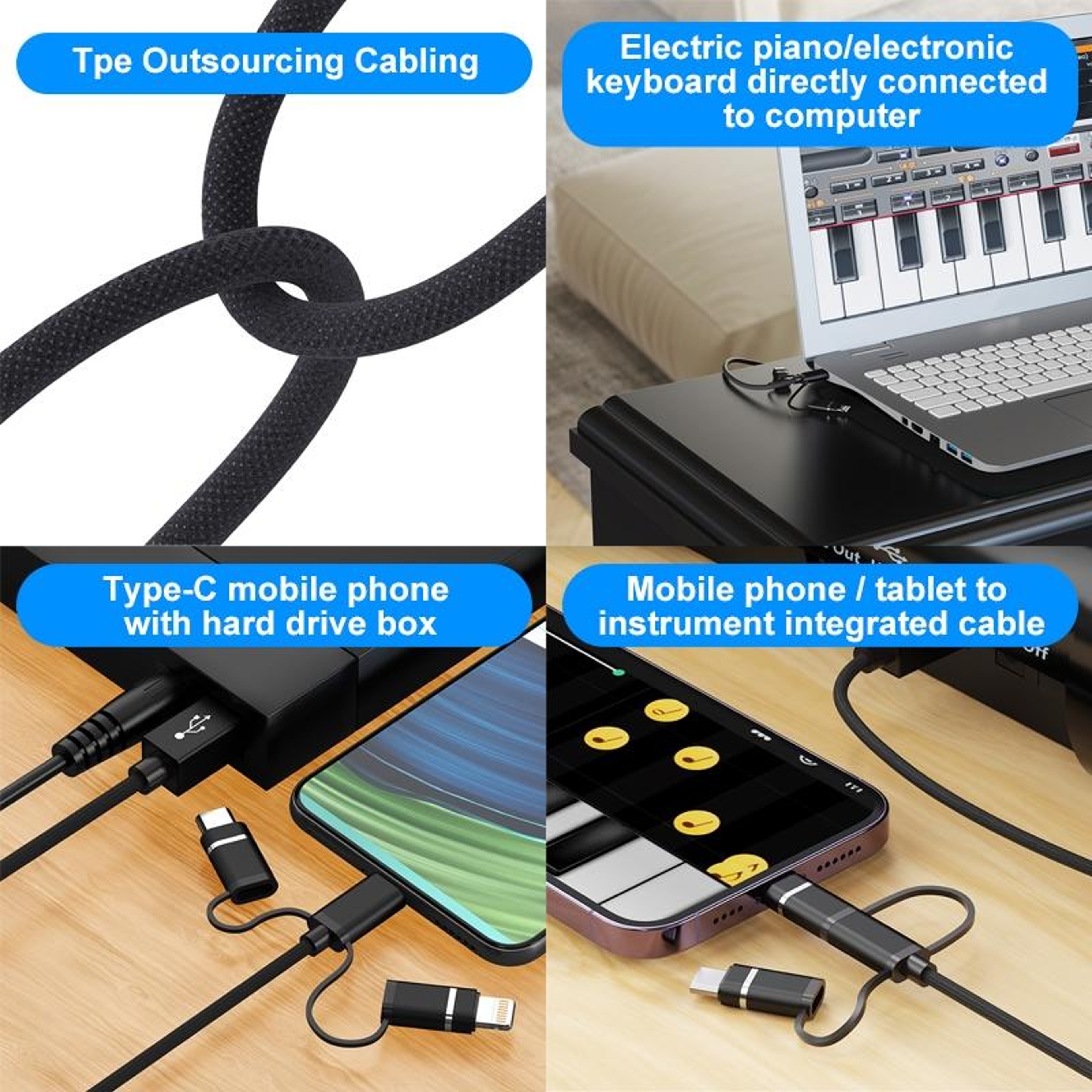 3-in-1 Multi Device USB Printer Cable, USB C Micro USB Lightning to USB B MIDI Cable 1m – view 8