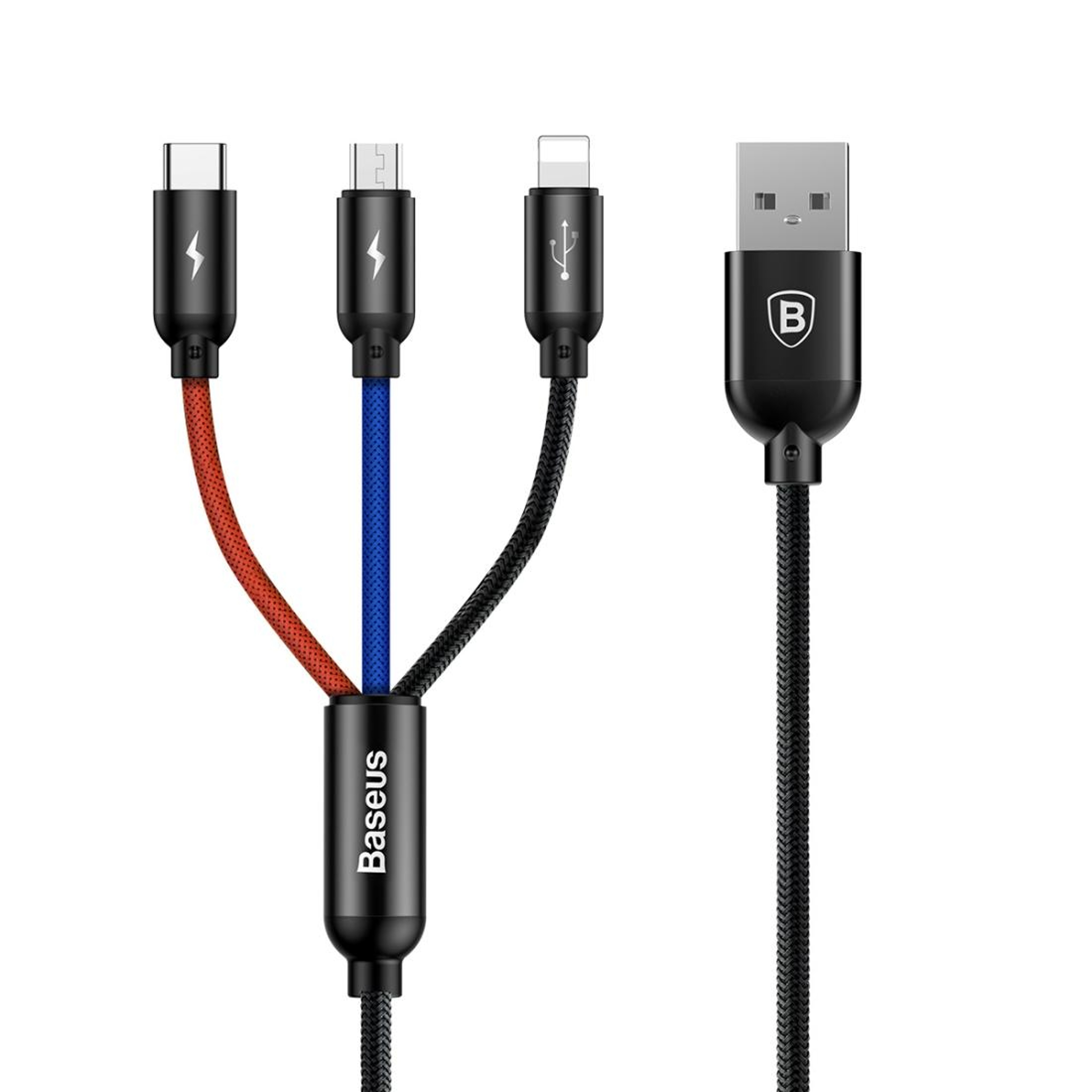 Baseus 3 In 1 Fast Charging Cable 35A Braided Multi USB Cable For IPhone Android Type C Devices 0