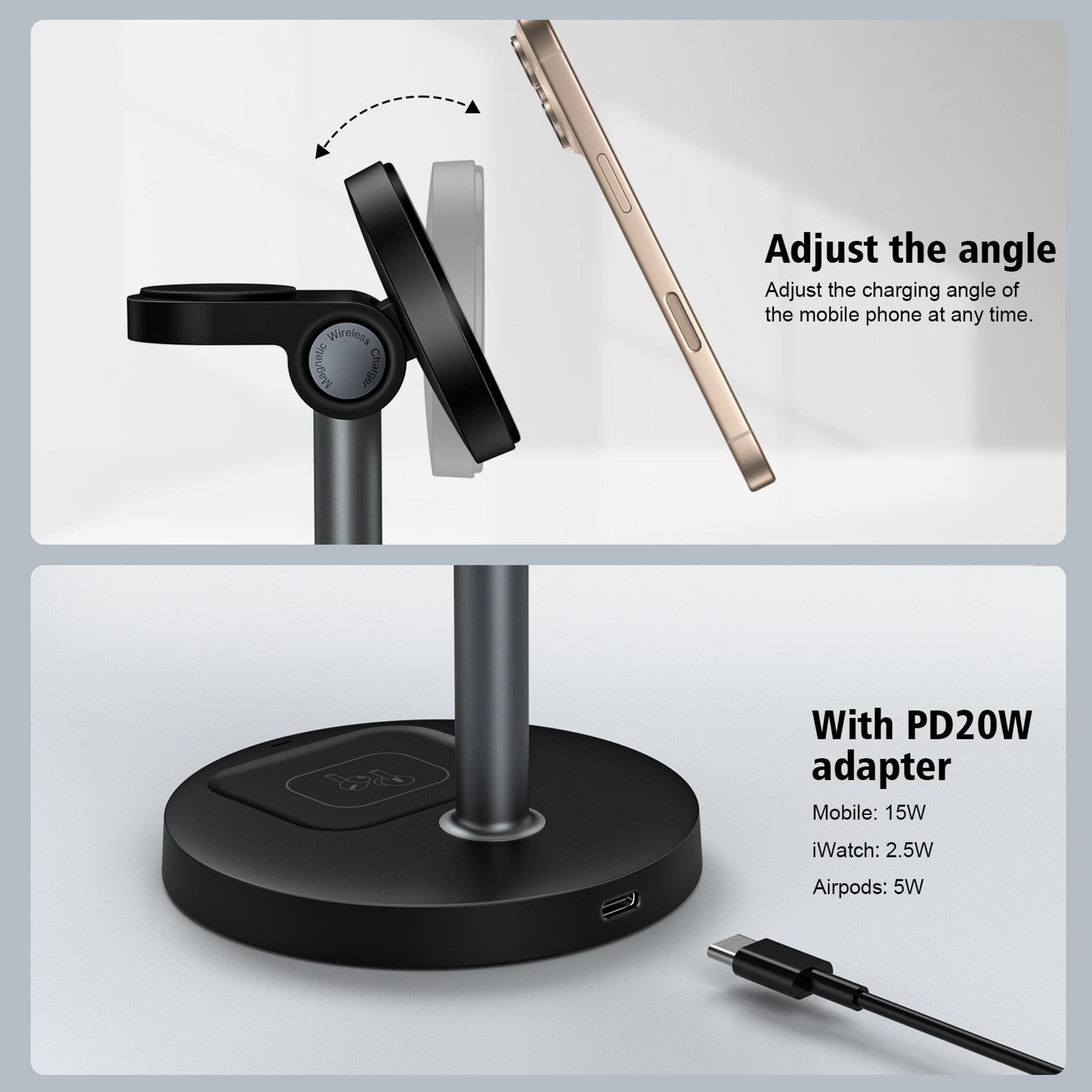 Q11 20W 3 in 1 Multifunctional Magnetic Wireless Q11 20W 3-in-1 Magnetic Wireless Charging Station Fast Qi Multi Device – view 7