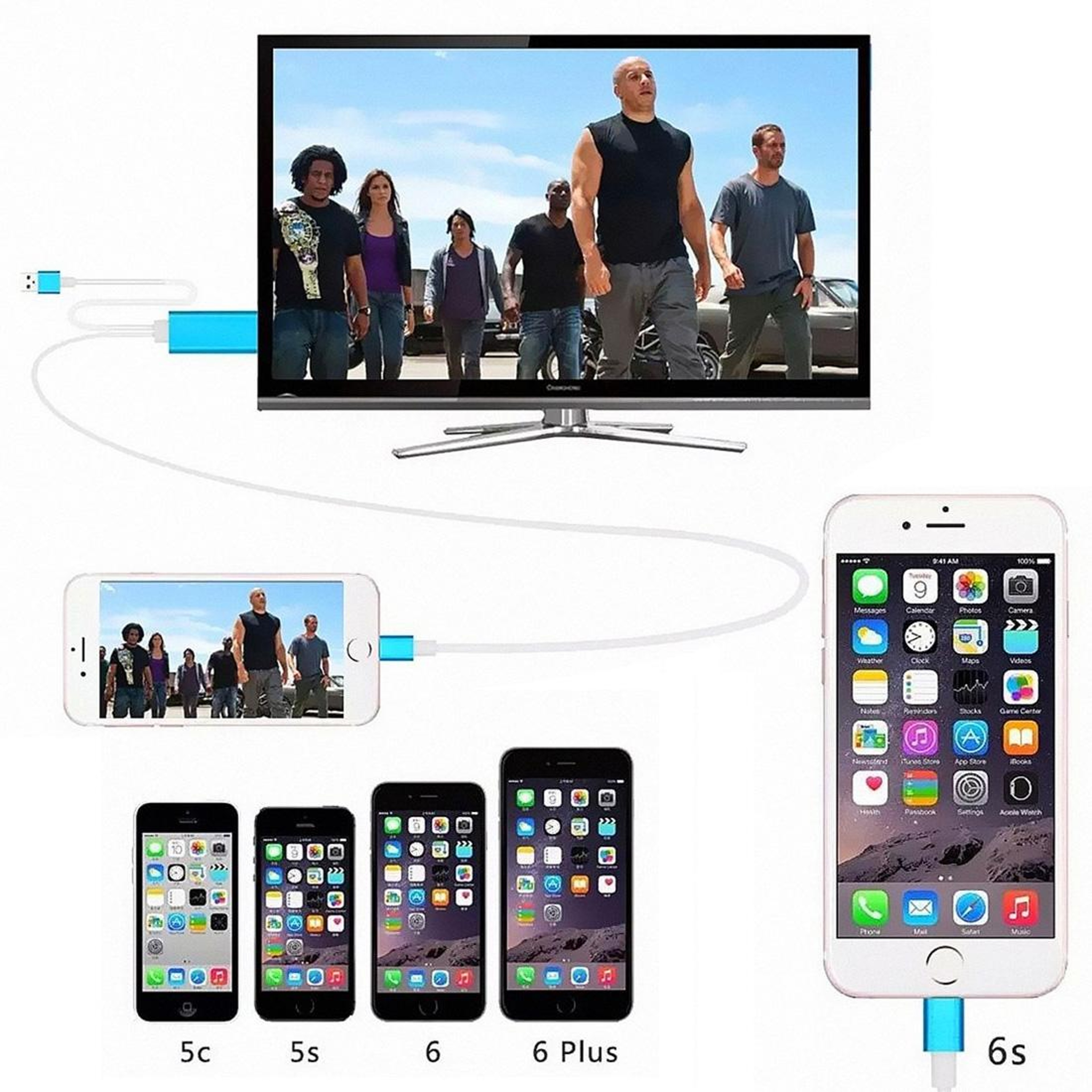 8 Pin To HDMI Adapter With USB Power For IPhone HDTV Streaming Cable 6