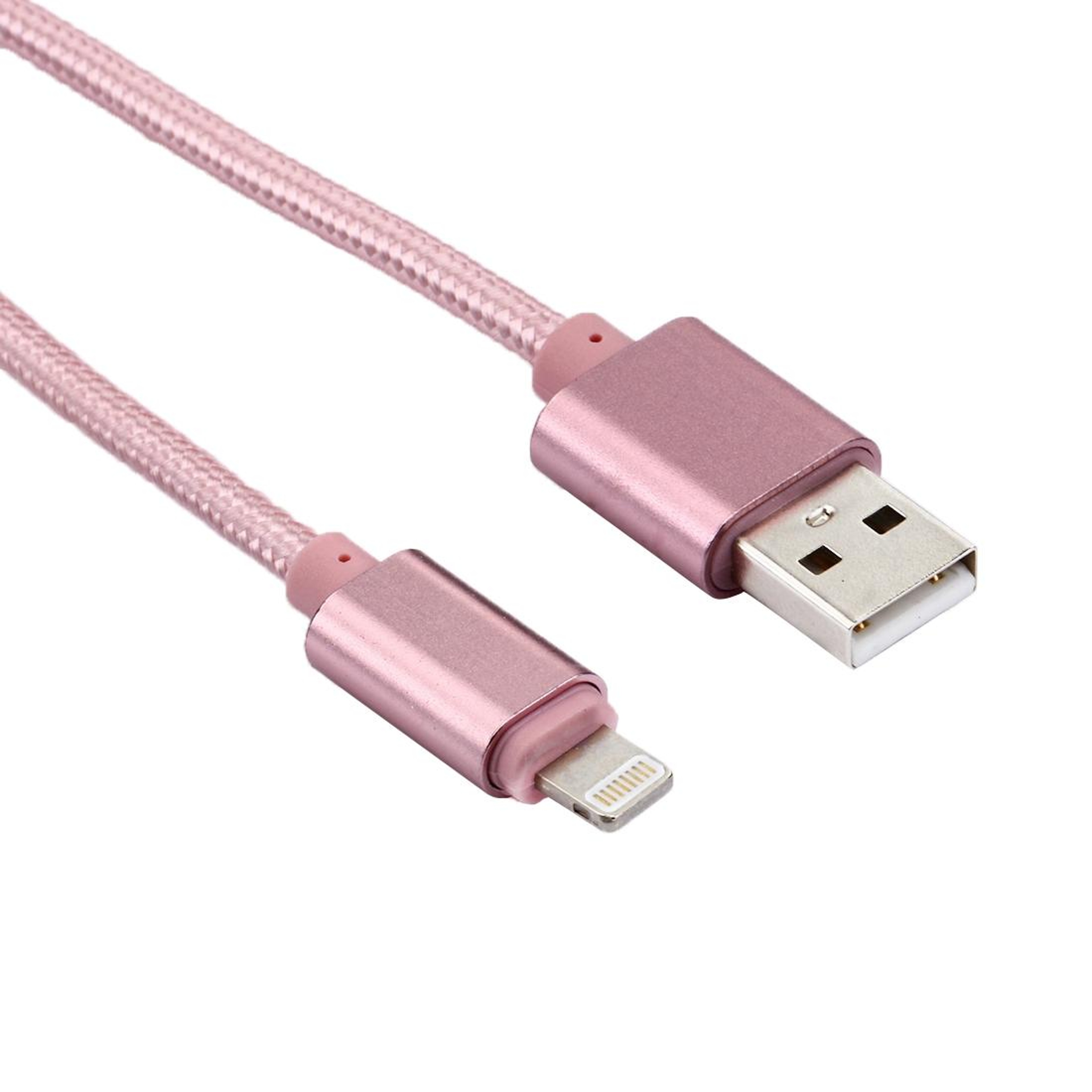 1m Woven Style Metal Head IPhone Charging Lightning Cable USB Data Cable Rose Gold 1