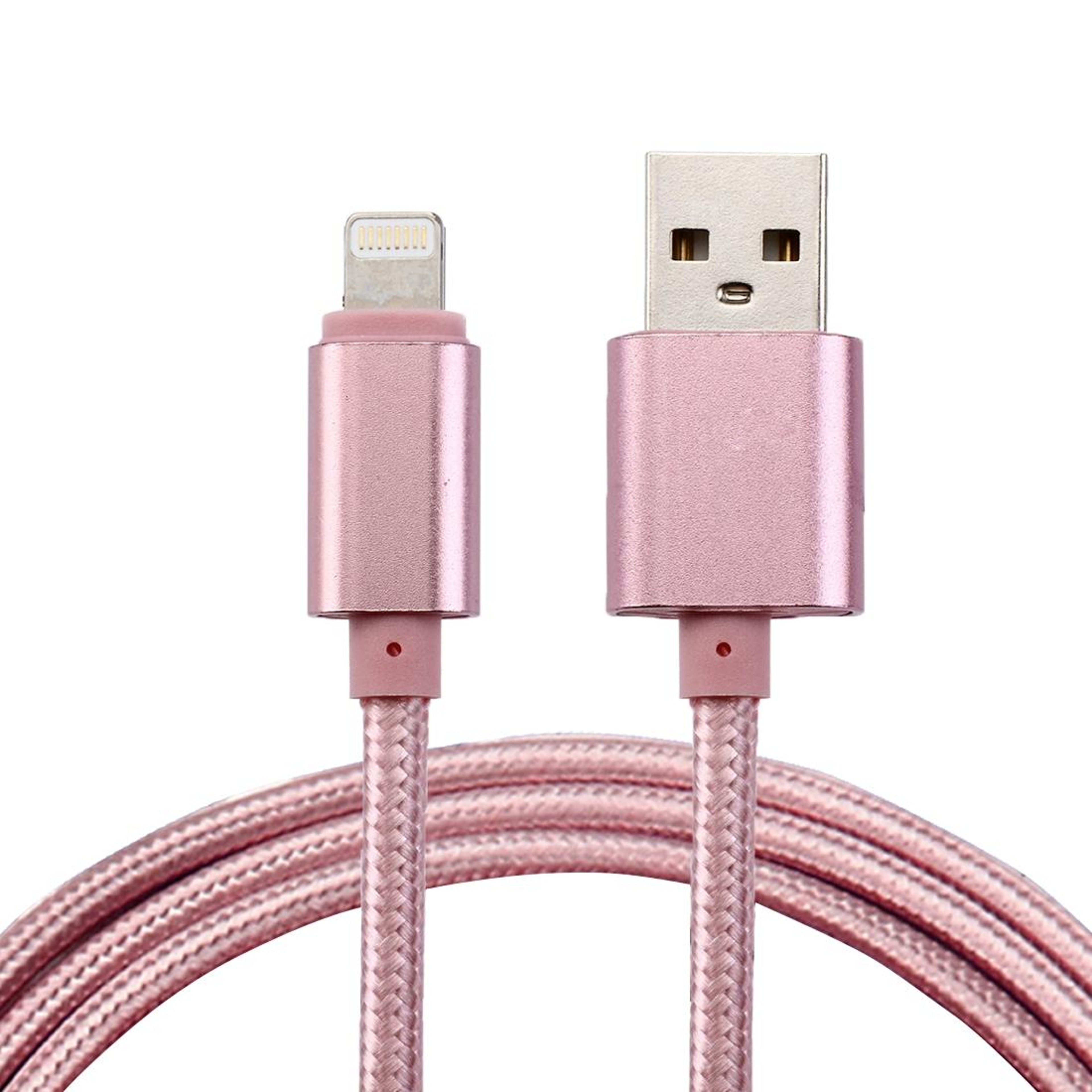 1m Woven Style Metal Head IPhone Charging Lightning Cable USB Data Cable Rose Gold 6