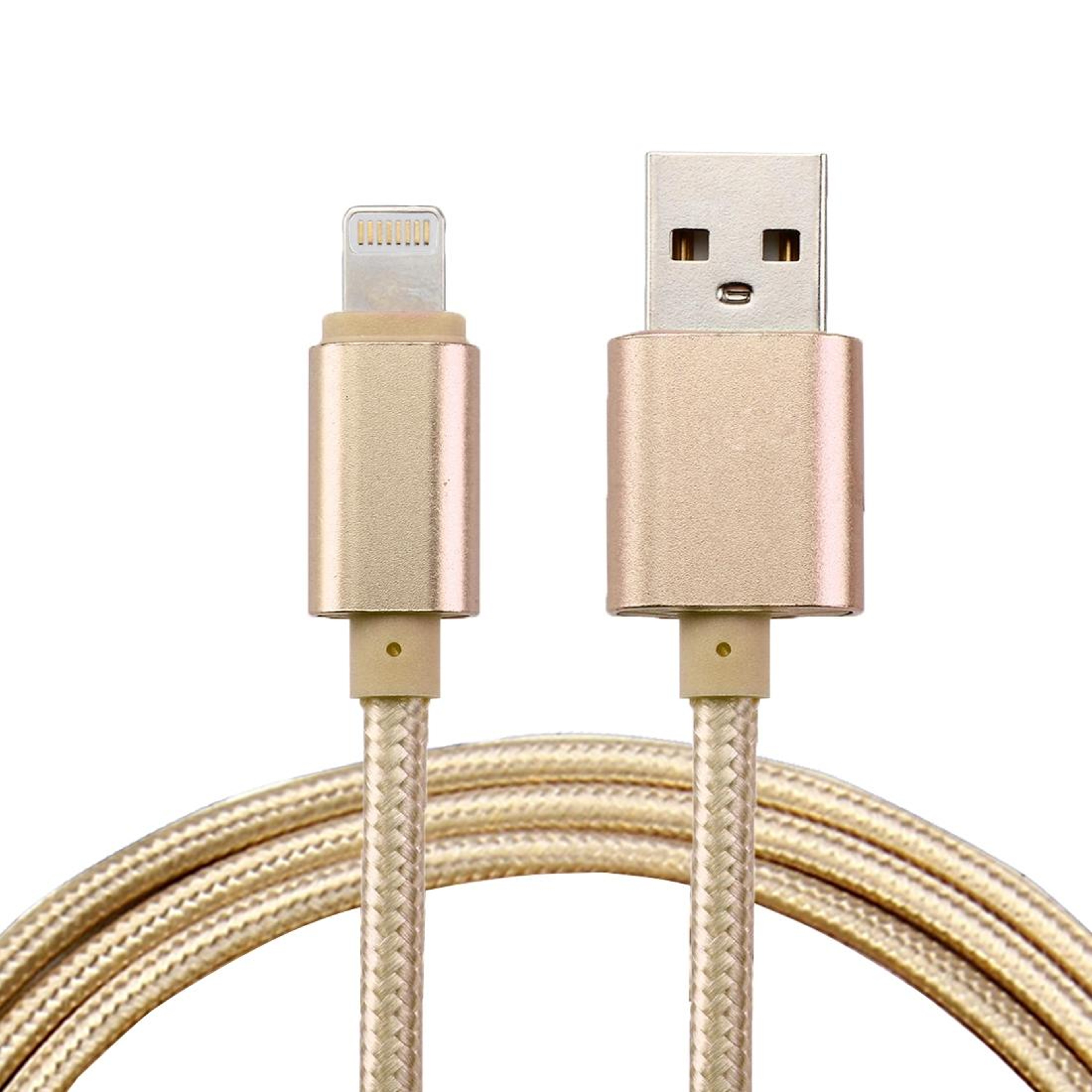 1m Woven Style Metal Head IPhone Charging Lightning Cable USB Data Cable Rose Gold 7