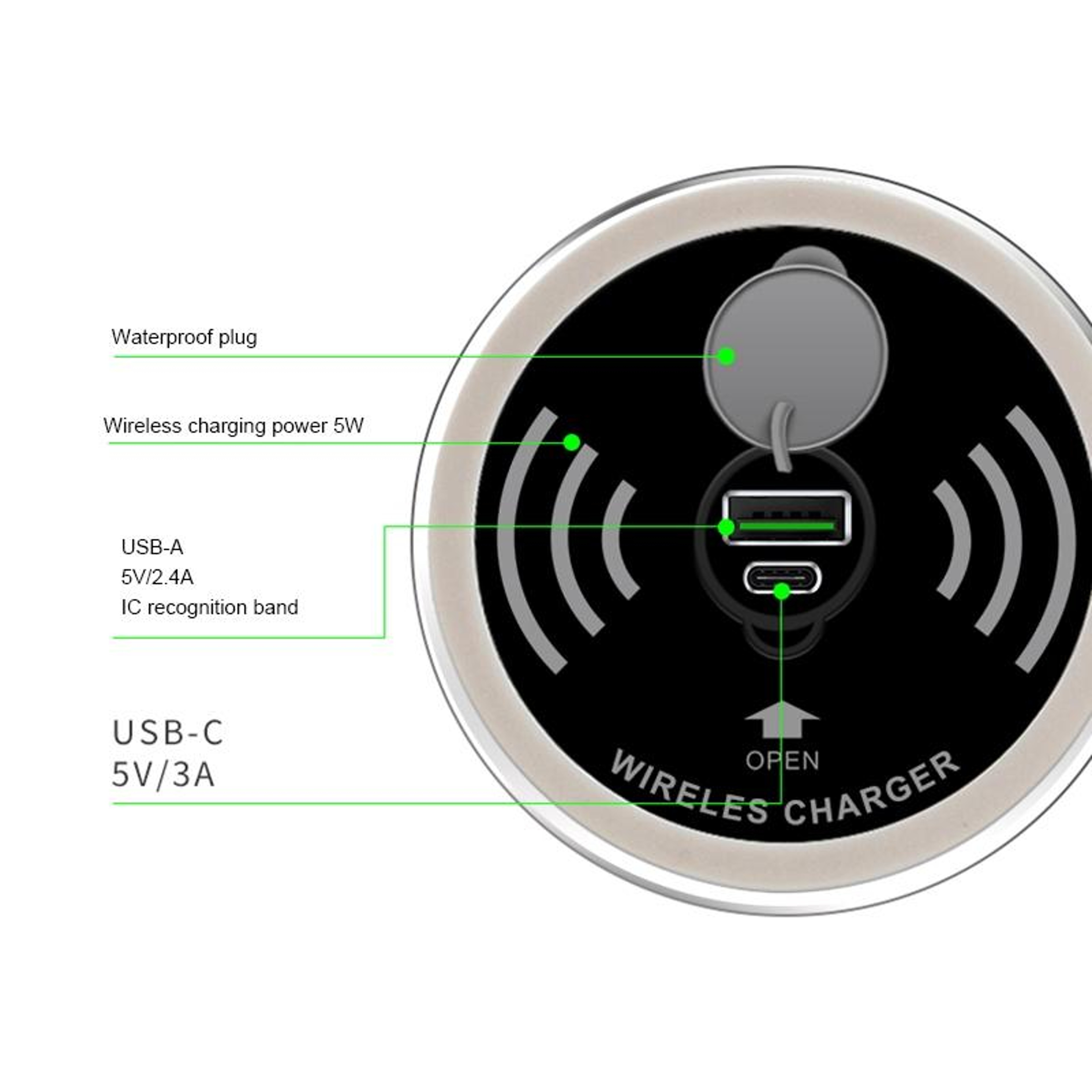 Embedded Desktop Wireless Charger PD USB Fast Charging Station 1.2m Cable – view 8