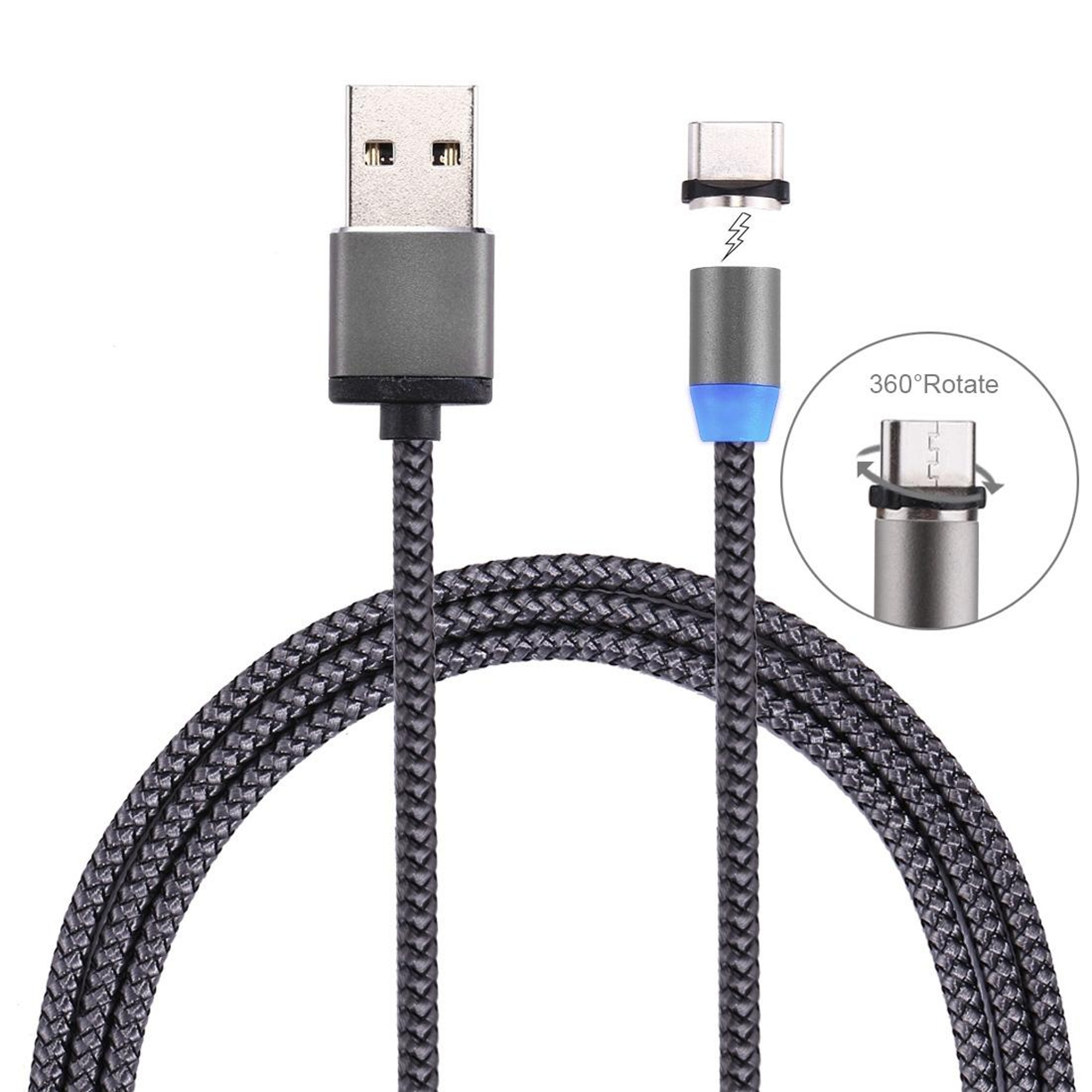 Magnetic USB-C Charging Cable 360° Rotation LED Fast Charge Durable Braided Cable – view 11