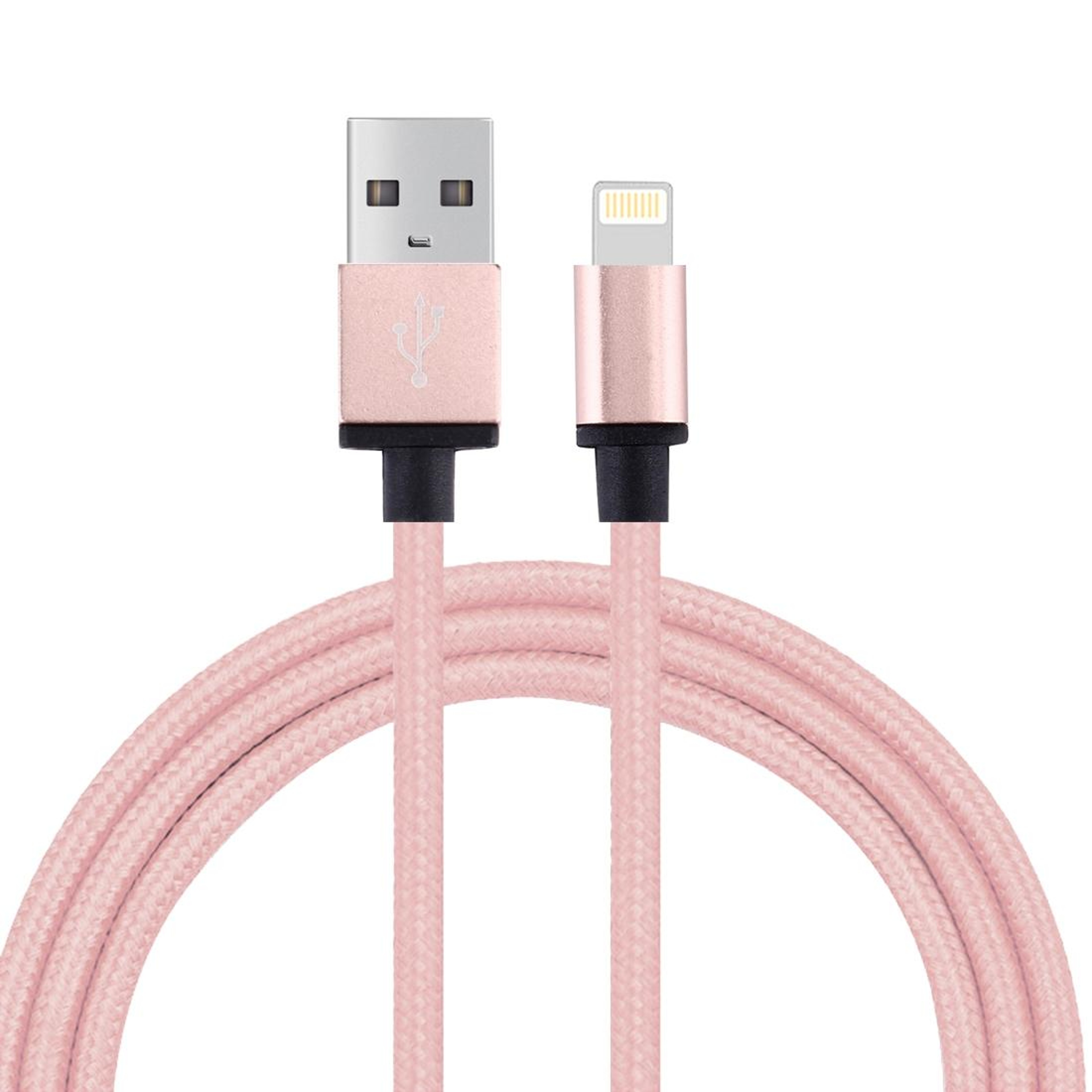 Premium Lightning Cable 1m Woven Metal Head IPhone Charger Cable Fast Sync Durable Pink 0