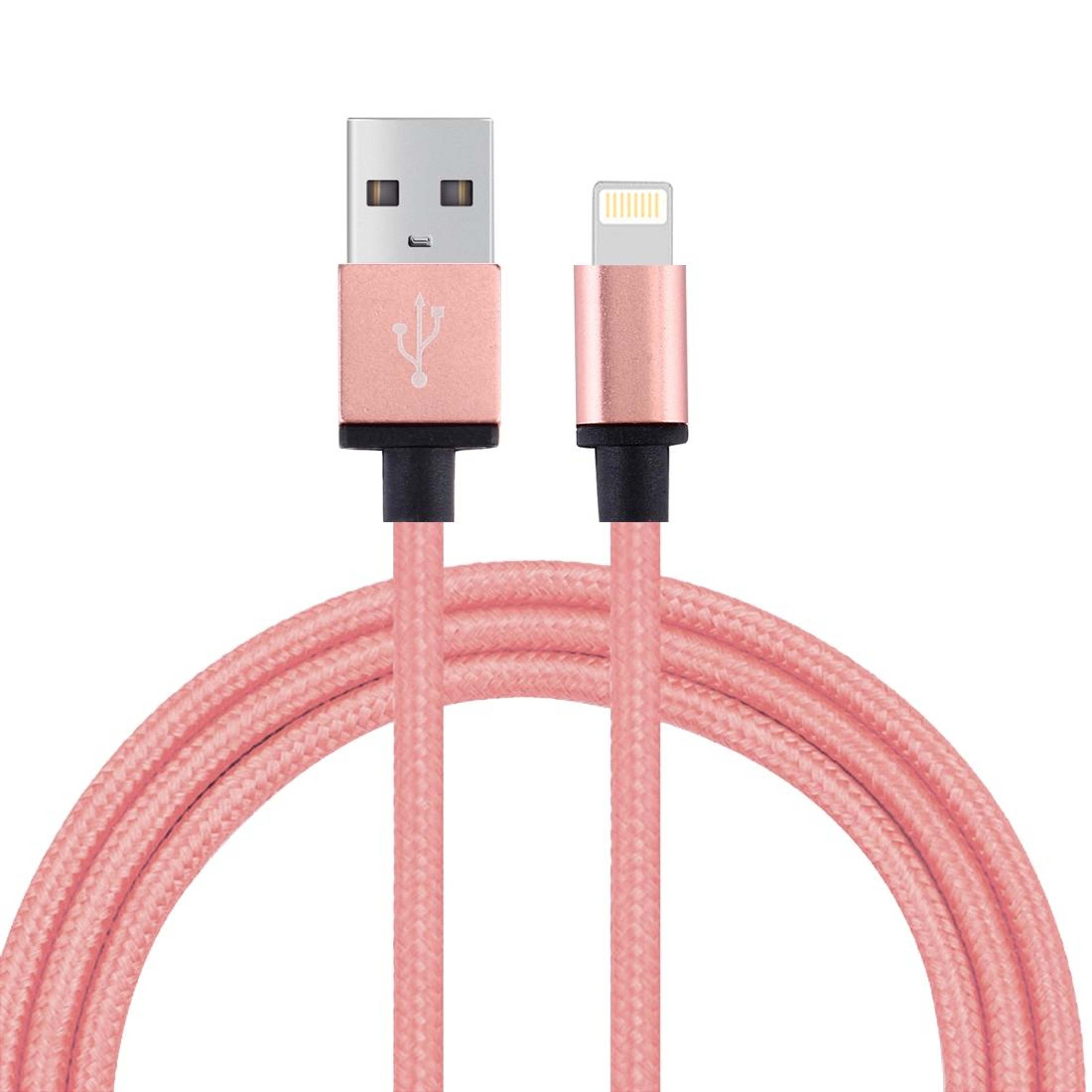 Premium Lightning Cable 1m Woven Metal Head IPhone Charger Cable Fast Sync Durable Pink 8