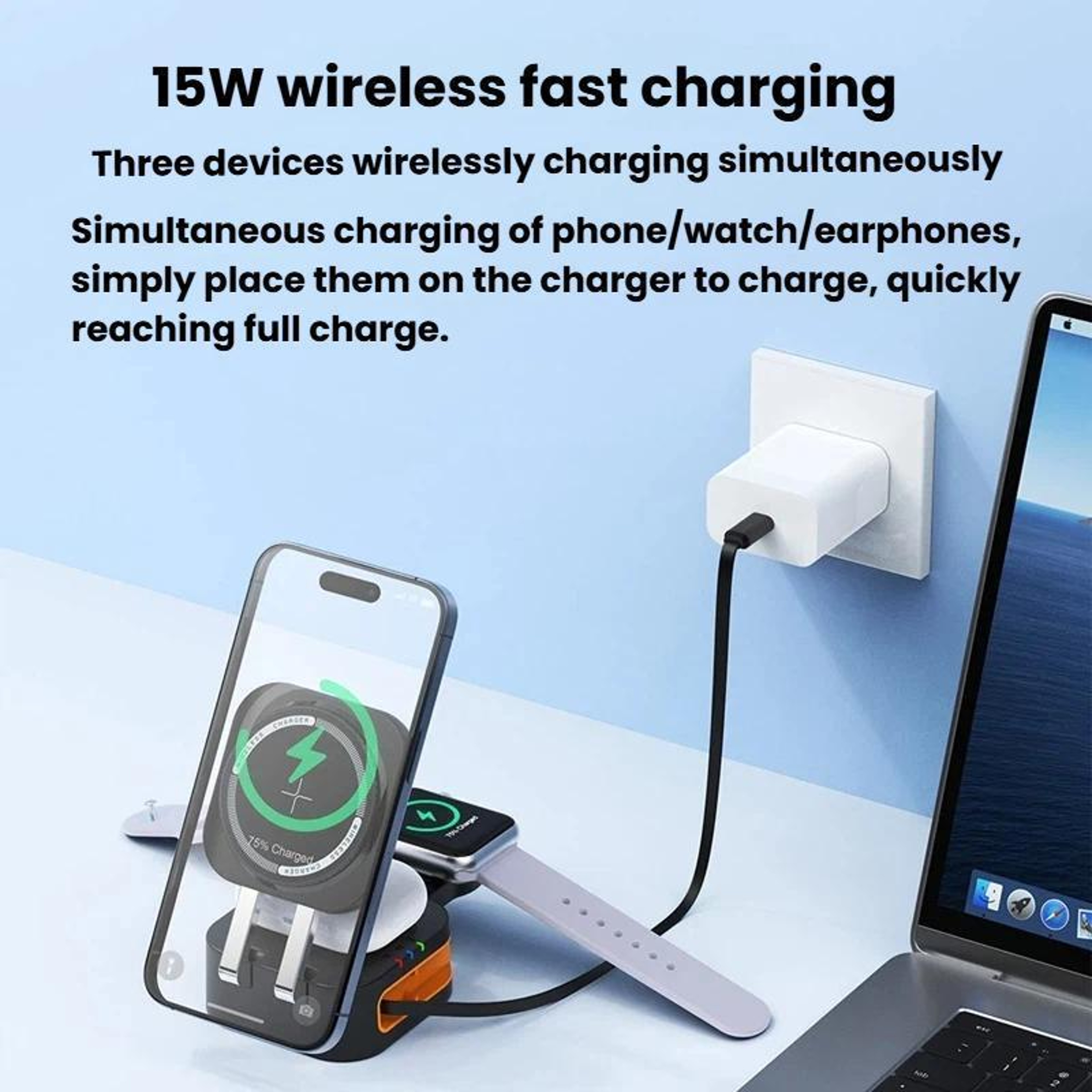 15W 3 in 1 Magnetic Wireless Charger Stand Foldable Retractable Fast Charging Dock – view 8