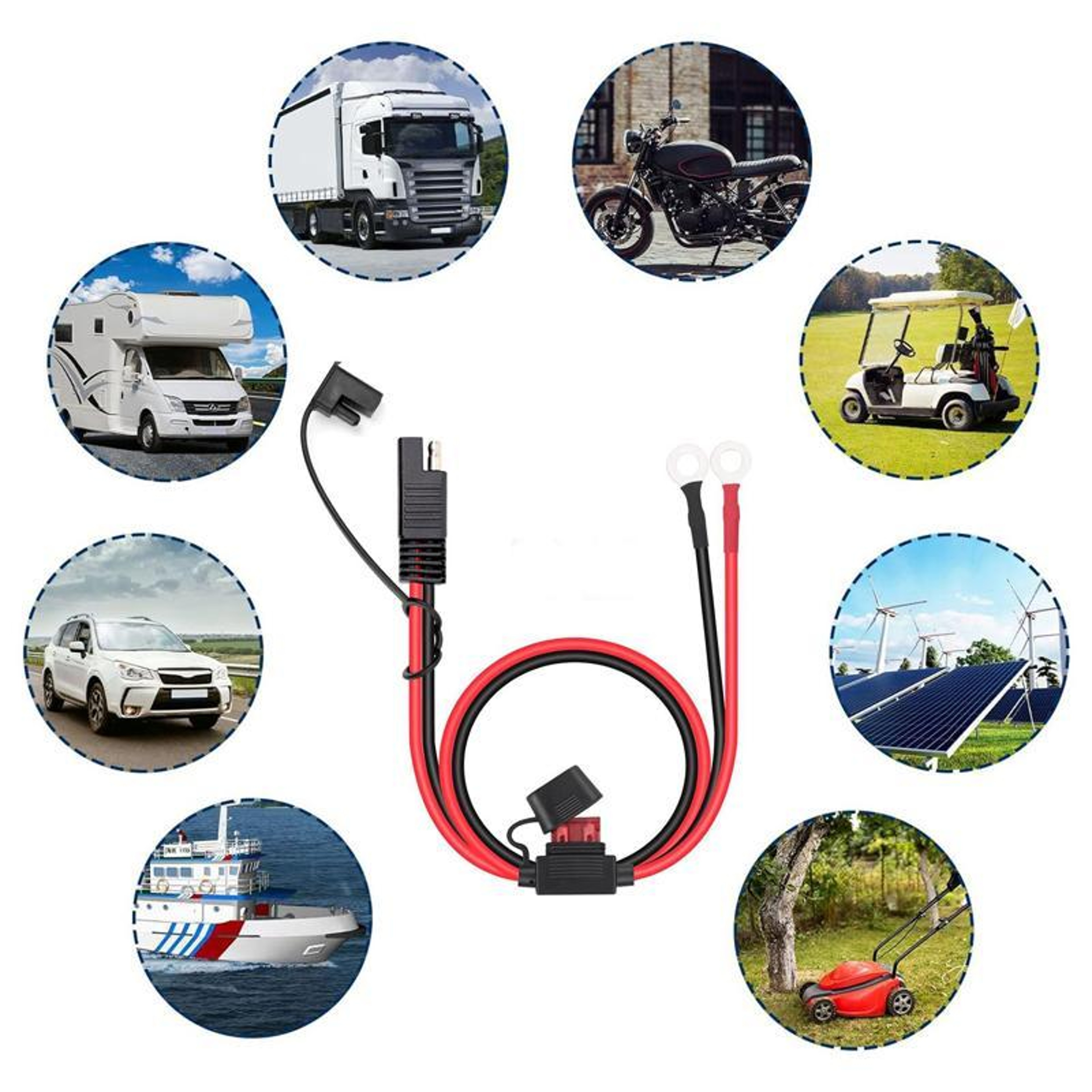 60cm SAE Power Cable with Fuse O Terminal Battery Charger Extension for Motorcycle Car 12V 24V – view 7