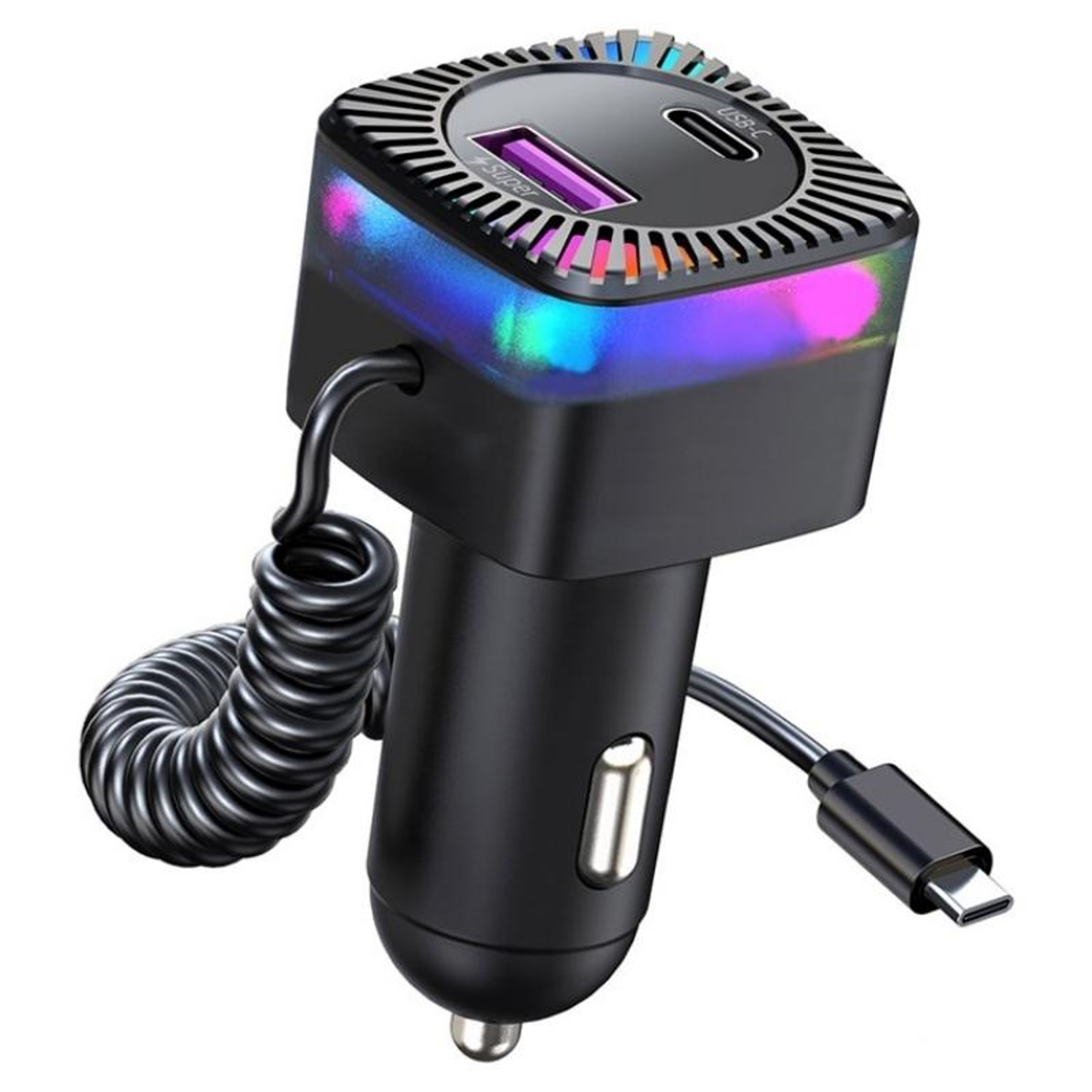 30W PD Car Charger with Spring Type-C Cable USB Fast Charging Adapter – view 1