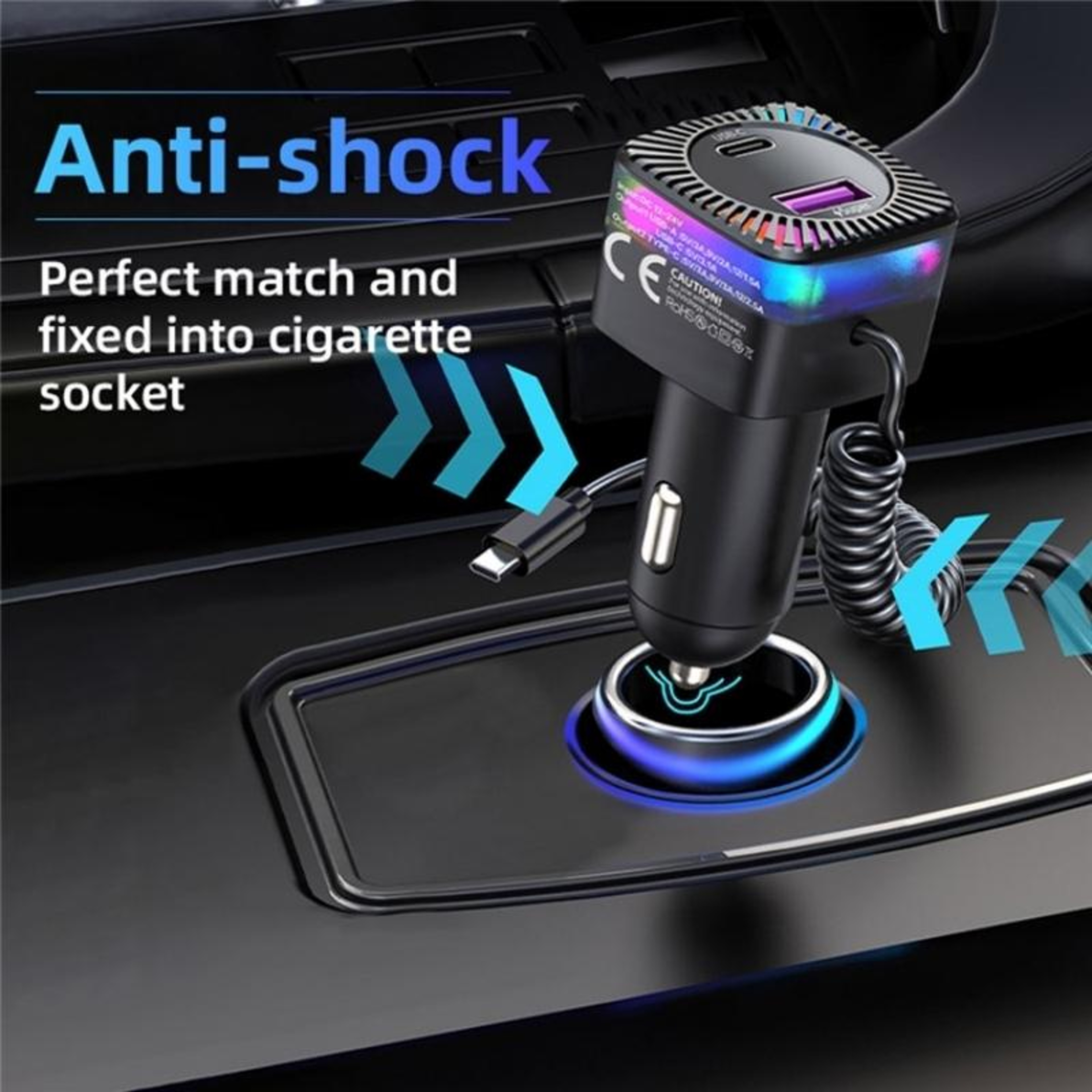 30W PD Car Charger with Spring Type-C Cable USB Fast Charging Adapter – view 5