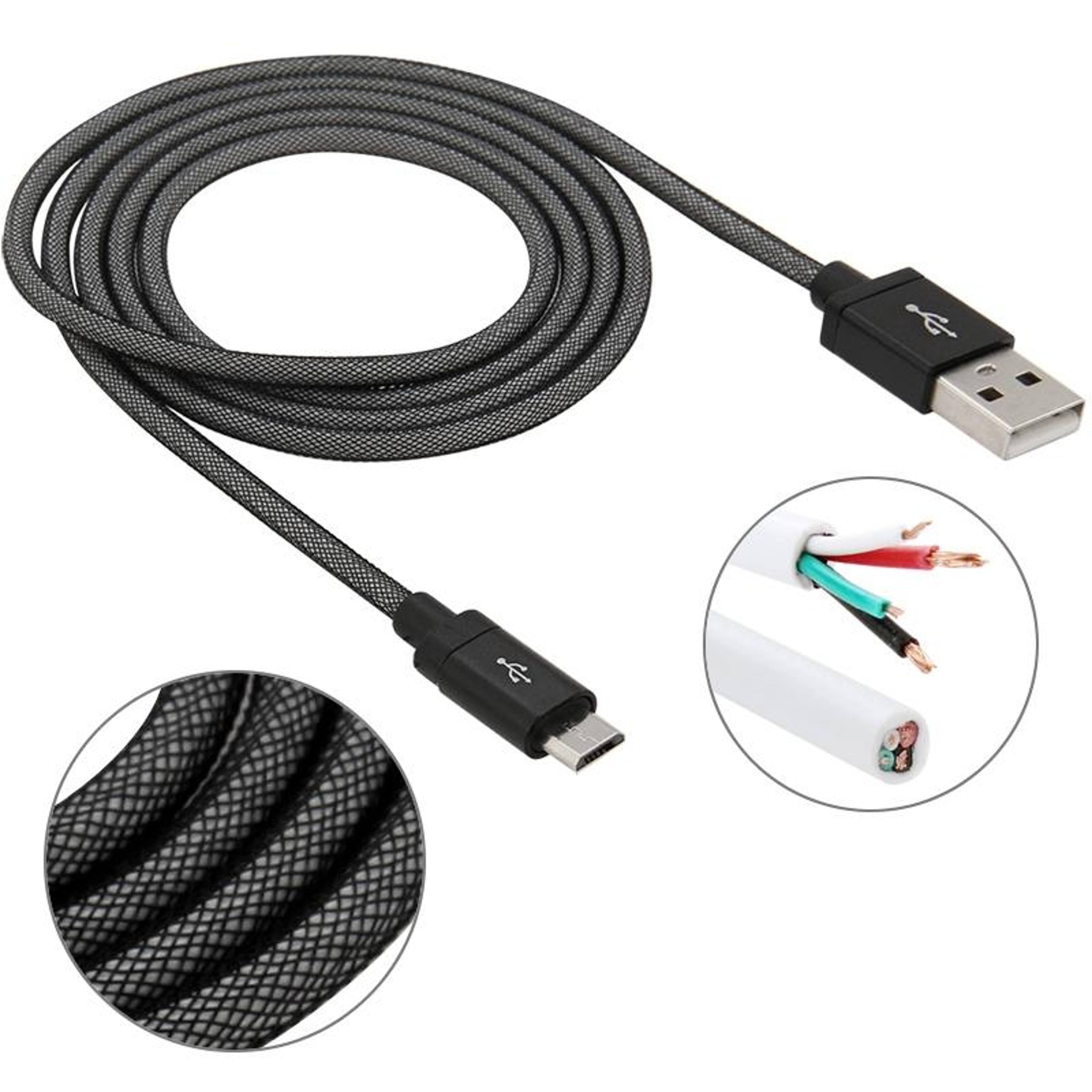 Durable Micro USB Charging Cable 1m Metal Head Fast Sync Data Cable Black – view 7
