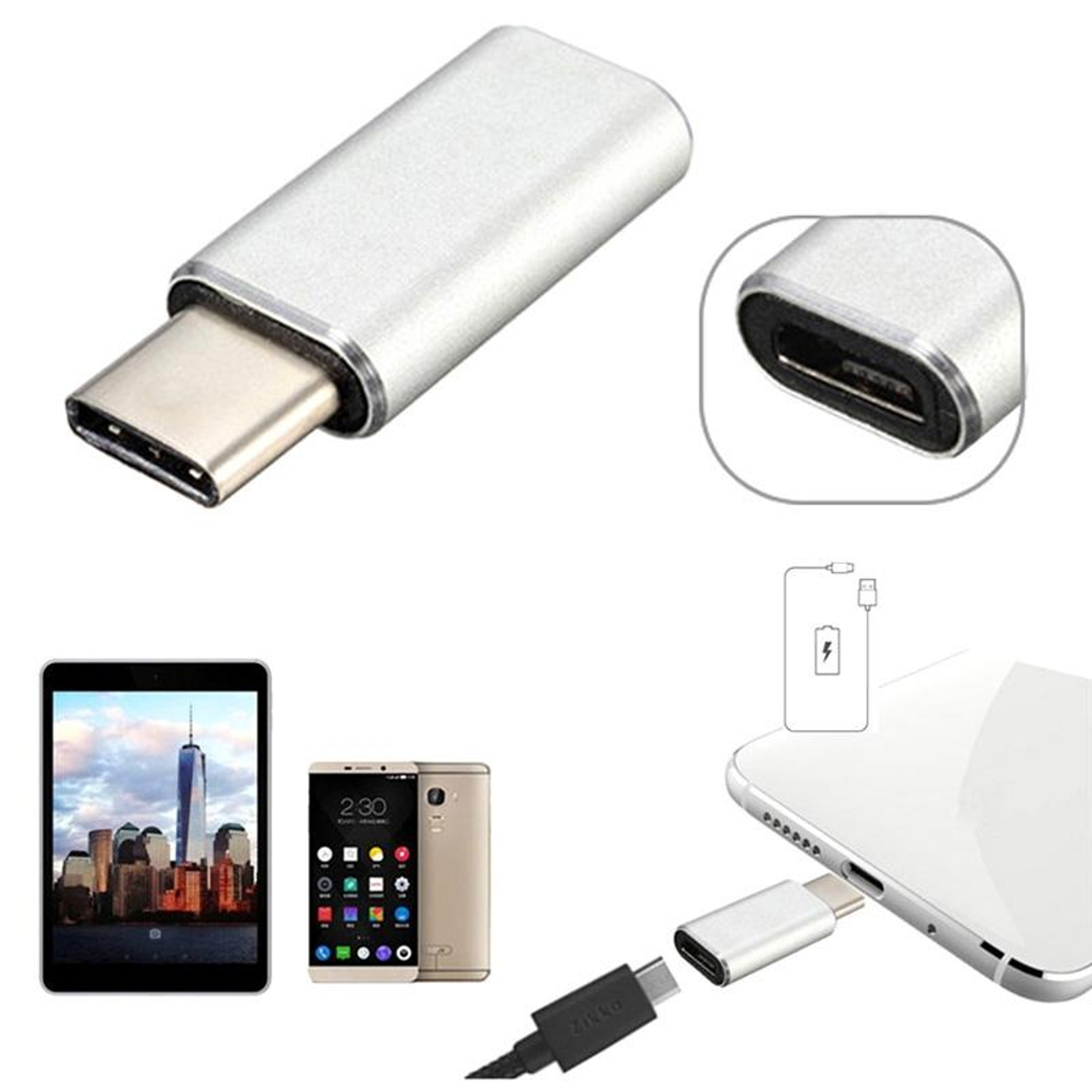 Aluminum Micro USB To USBC Converter Adapter OTG Data And Charging Solution 2