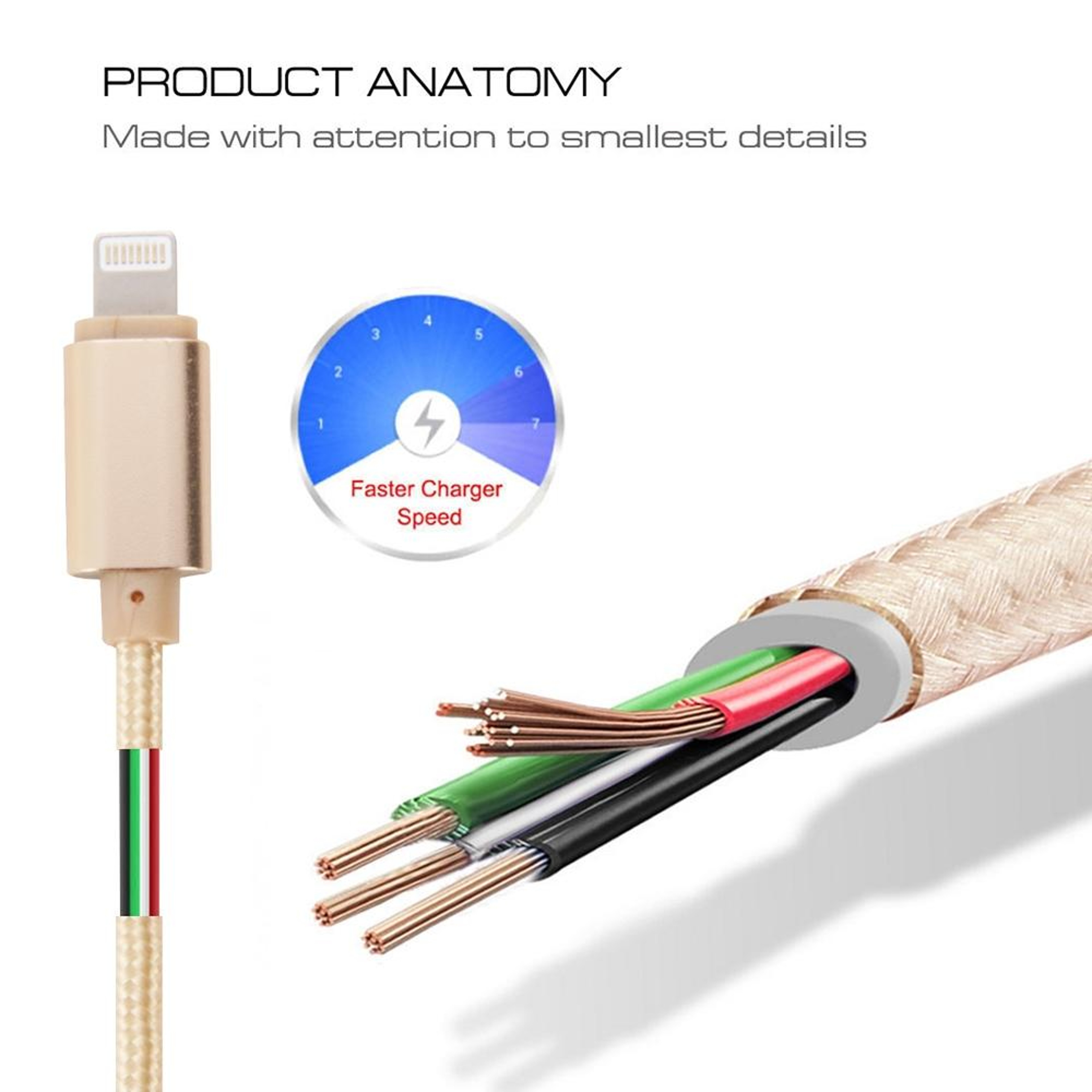 Woven Metal Head Lightning USB Fast Charging Cable for iPhone – view 5