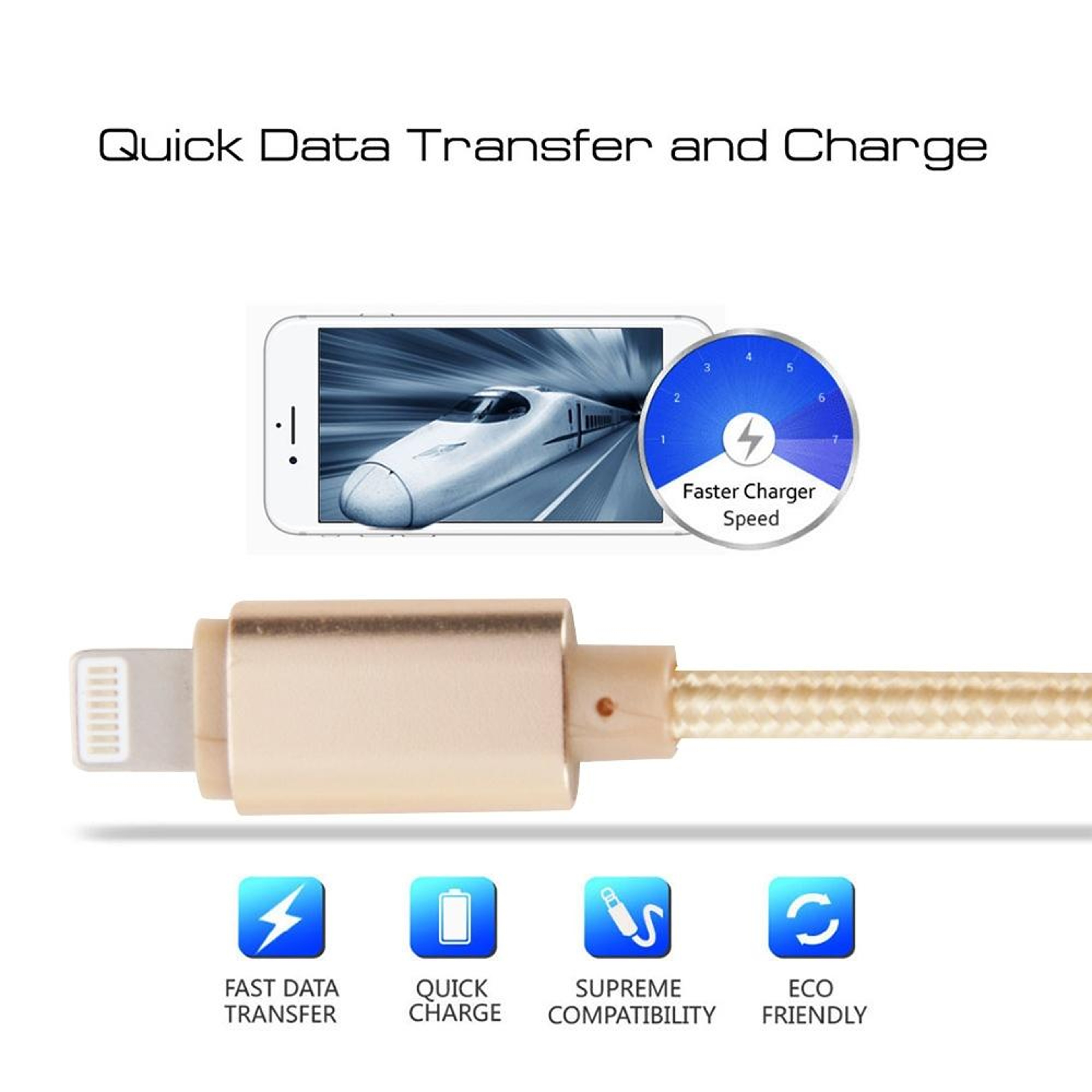 Woven Metal Head Lightning USB Fast Charging Cable for iPhone – view 7