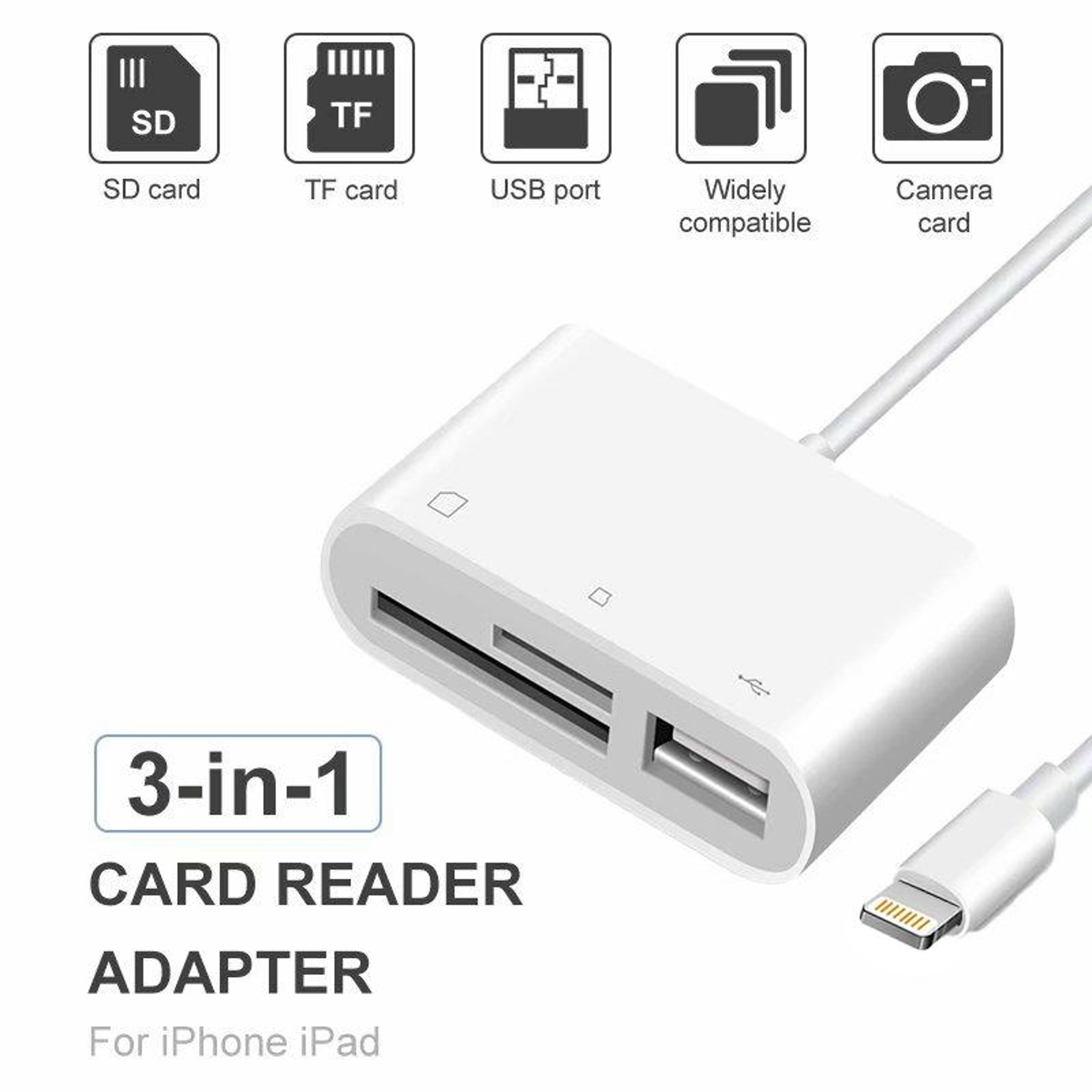 3 in 1 Lightning SD TF USB Camera Reader Adapter for iPhone iPad Fast Photo Transfer iOS Compatible – view 3