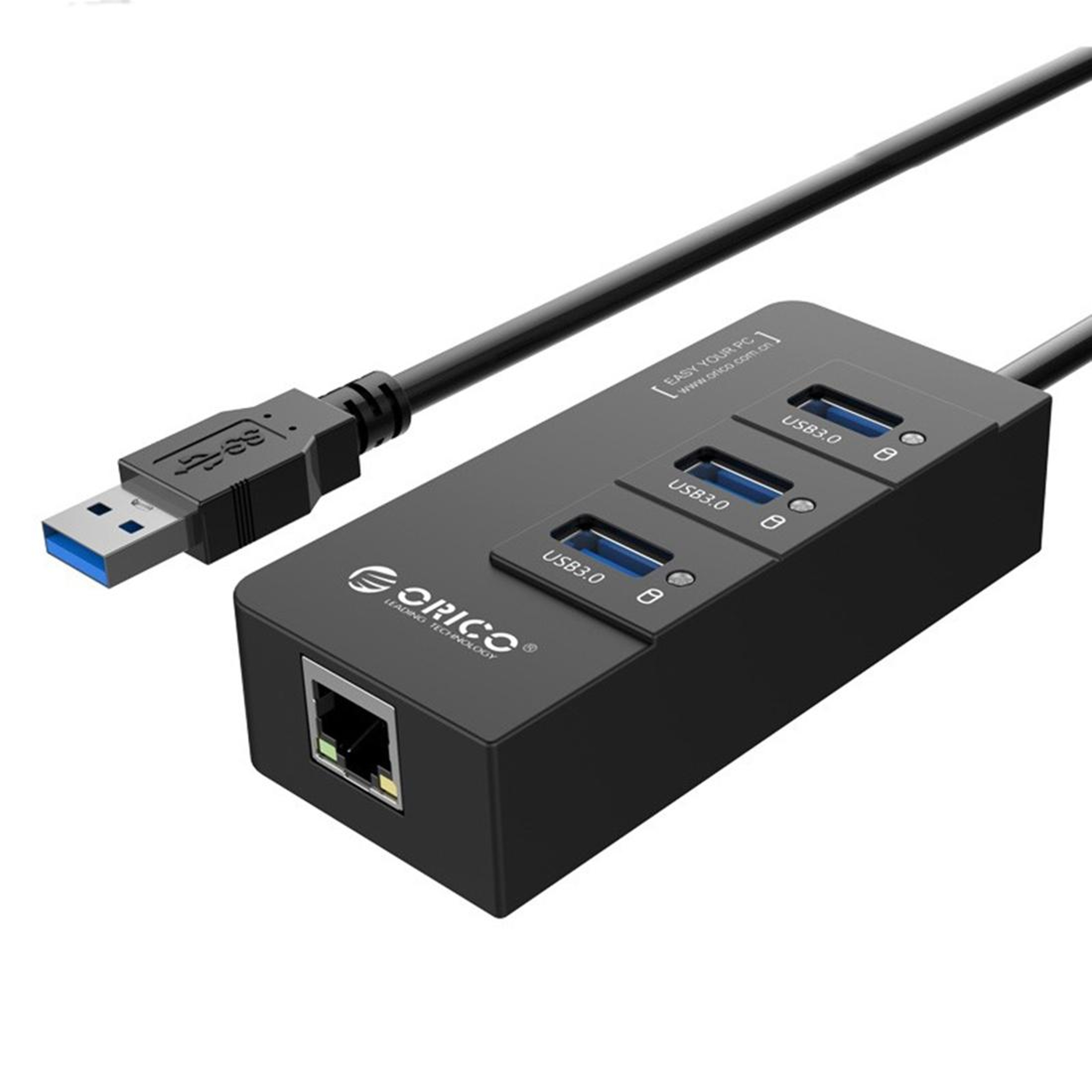 3-Port USB 3.0 Hub with Gigabit Ethernet Adapter, USB to Ethernet RJ45 Network for Laptop Desktop Ultrabook – view 1