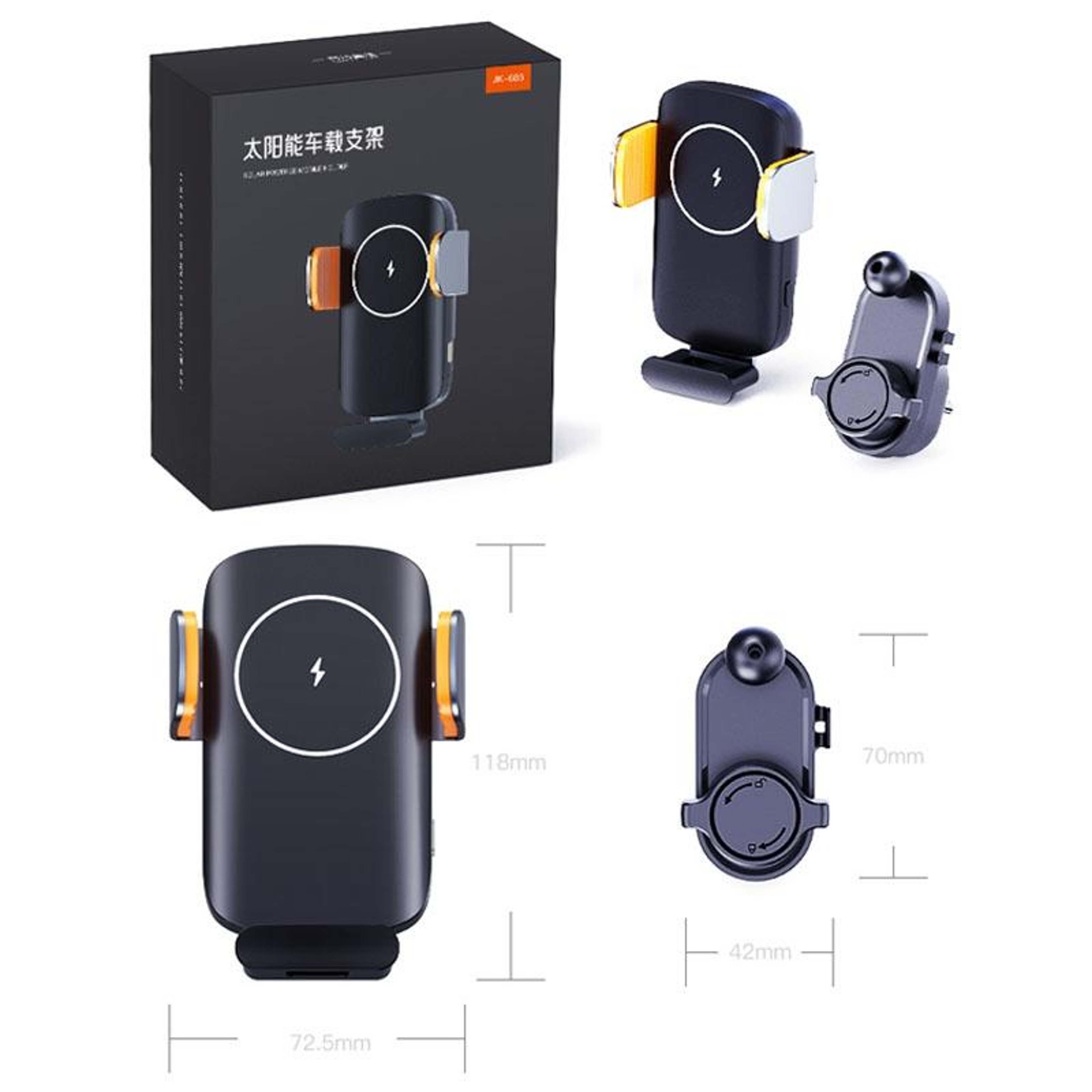 Solar Fast Wireless Car Charger Automatic Clamp Air Vent Phone Holder Navigation Mount – view 4