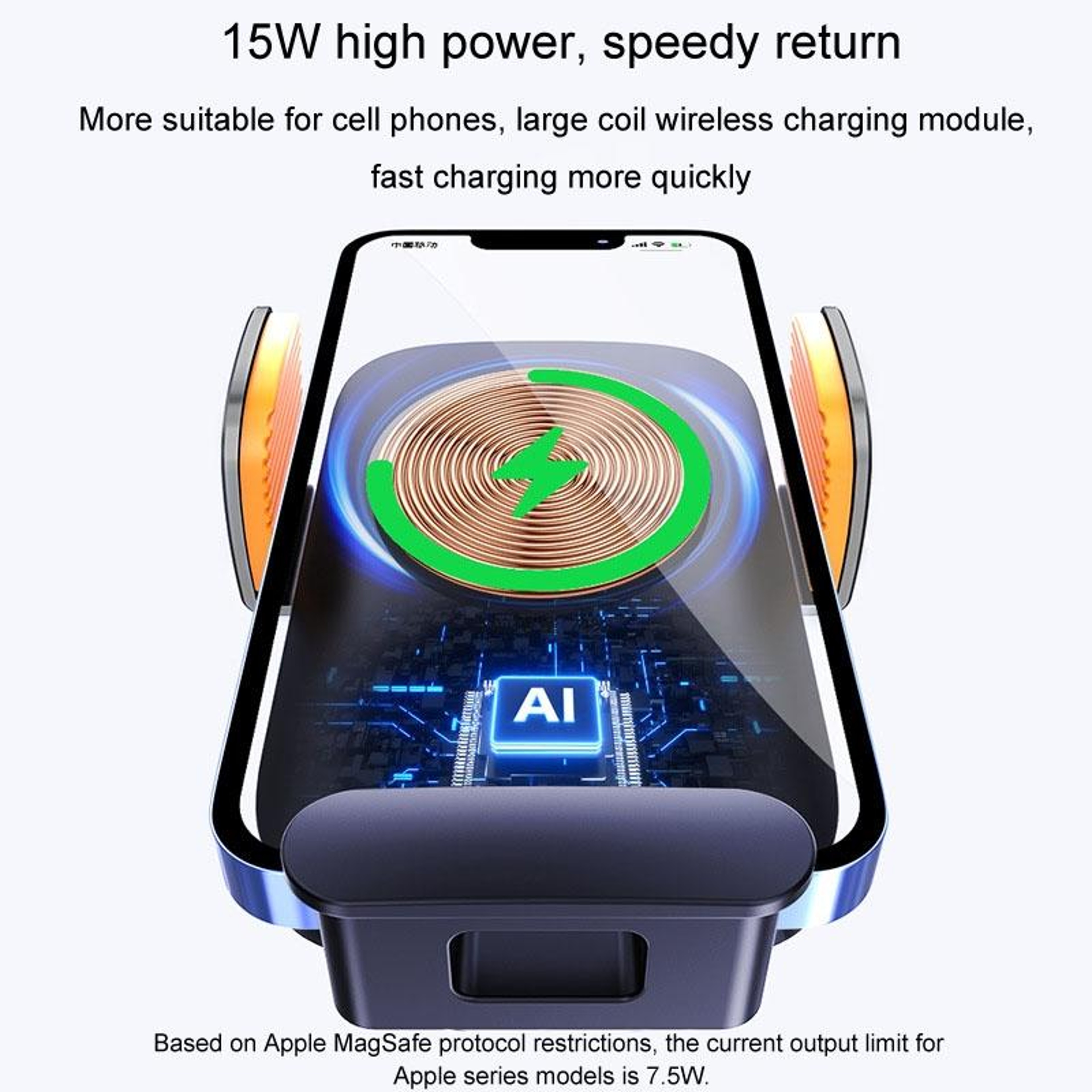 Solar Fast Wireless Car Charger Automatic Clamp Air Vent Phone Holder Navigation Mount – view 5
